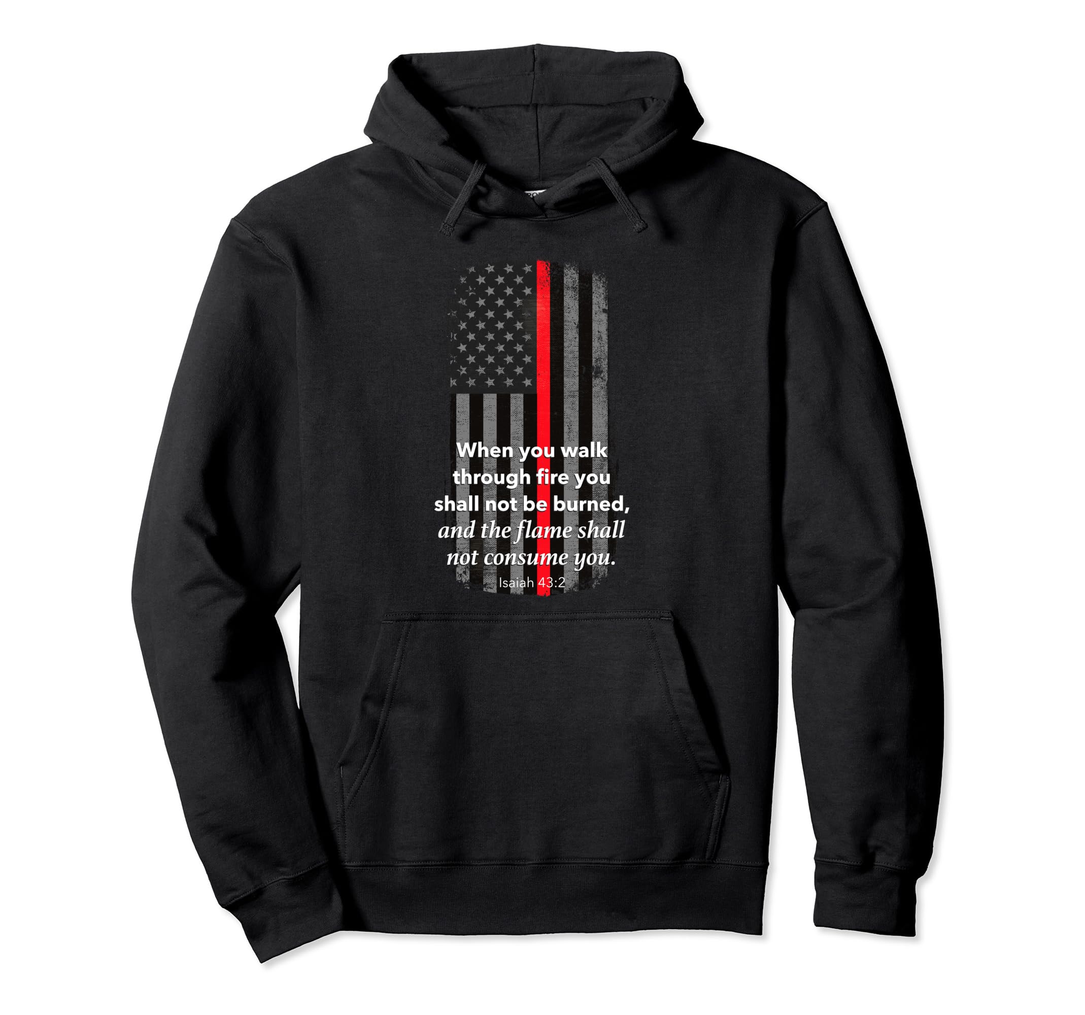 Thin Red Line Firefighter Bible Verse Hoodie - Minimalist Print Unisex - T-Shirt, Sweatshirt, Hoodie