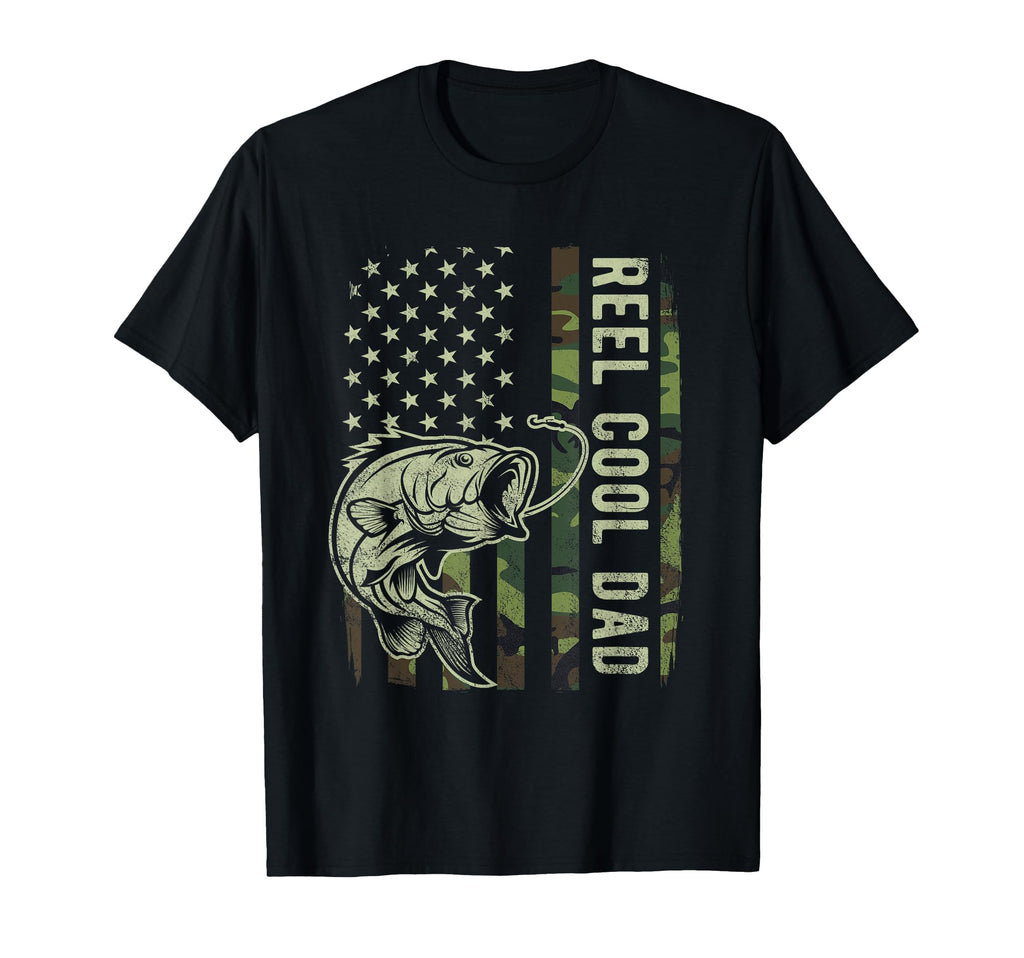 Reel Dad Camouflage American Flag Bass T-Shirt - Minimalist Print Unisex - T-Shirt, Sweatshirt, Hoodie