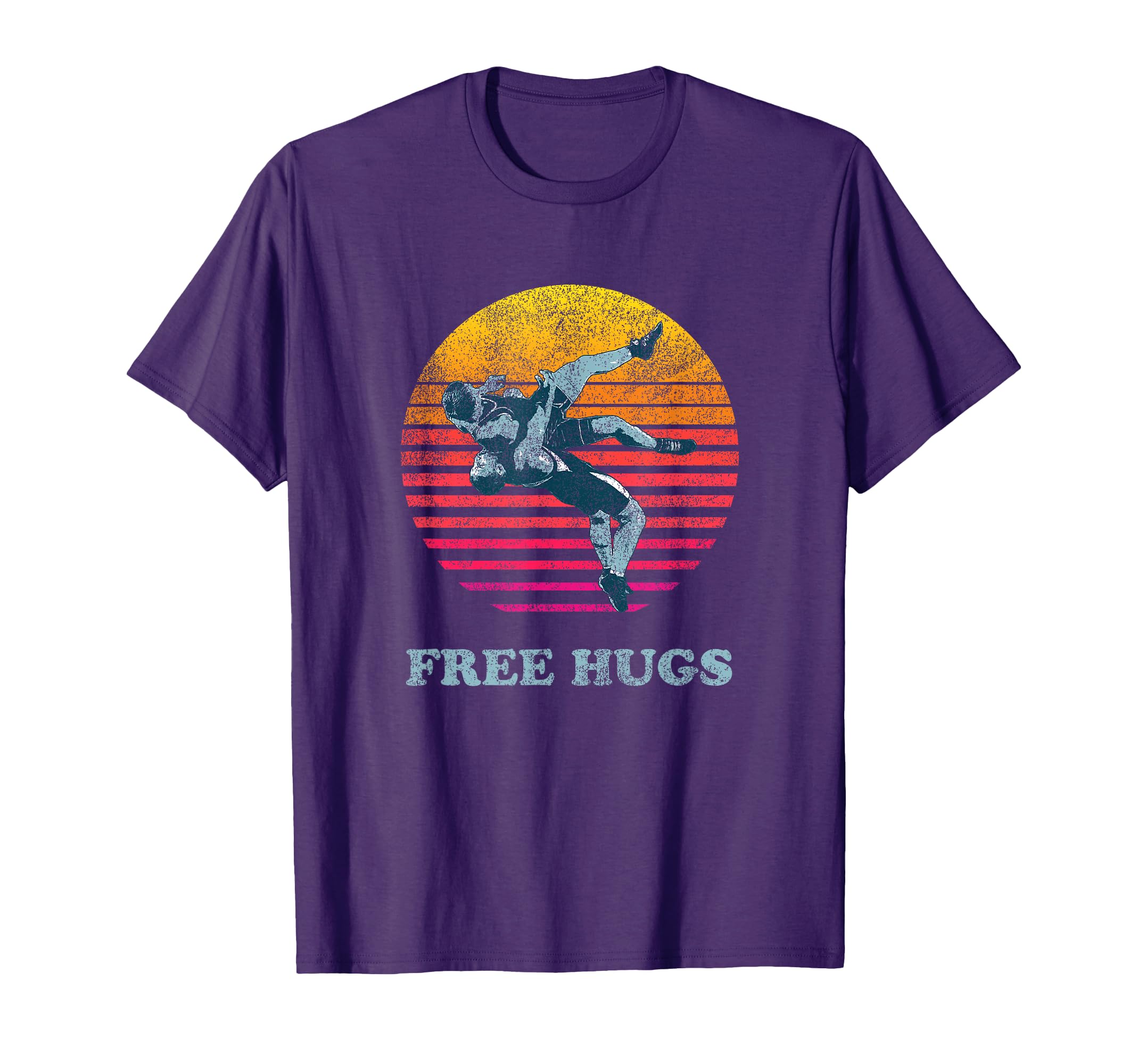 Faded Cracked 70 80S Free Hugs Wrestling T-Shirt - Graphic Print Unisex - T-Shirt, Sweatshirt, Hoodie