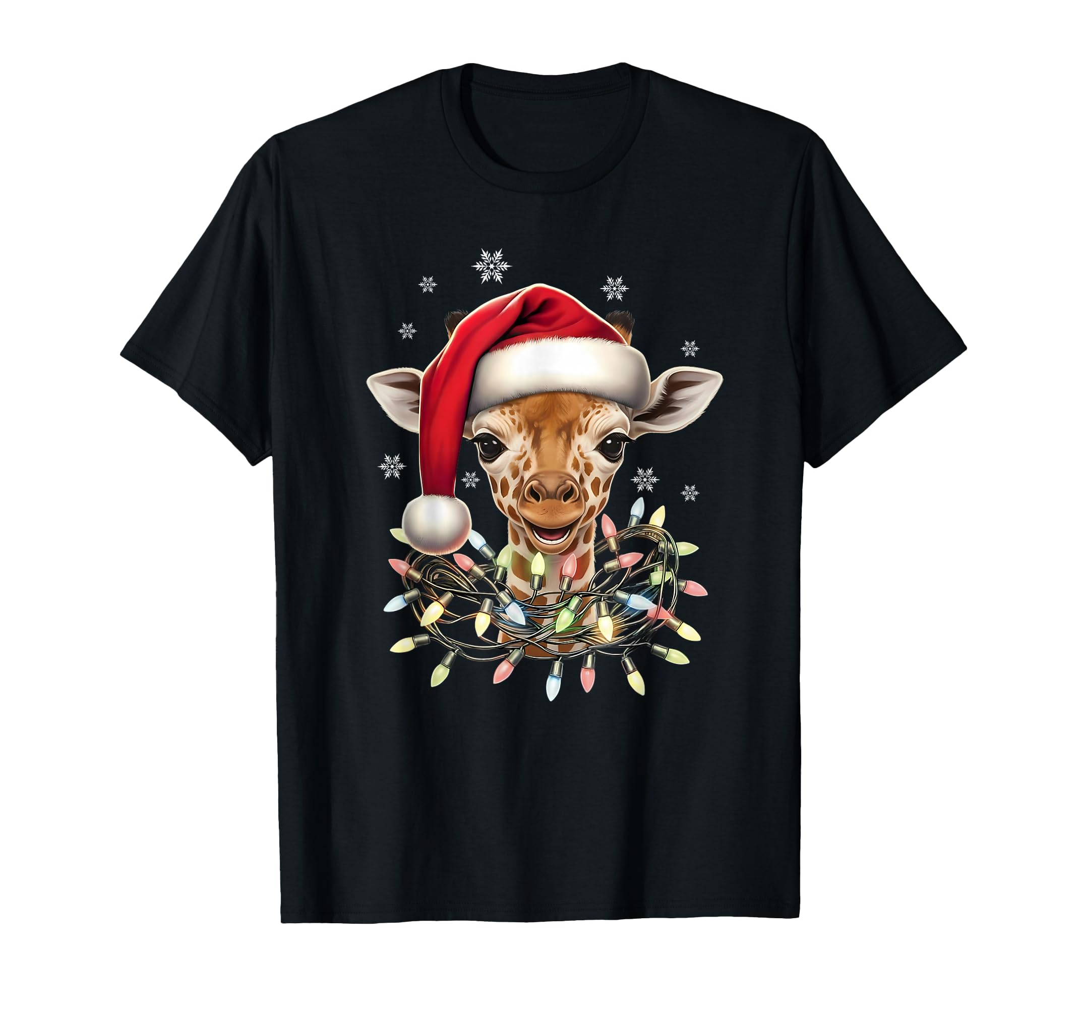 Giraffe Santa Hat Light Tree Animal Pajama T-Shirt - Trendy Graphic Unisex - T-Shirt, Sweatshirt, Hoodie