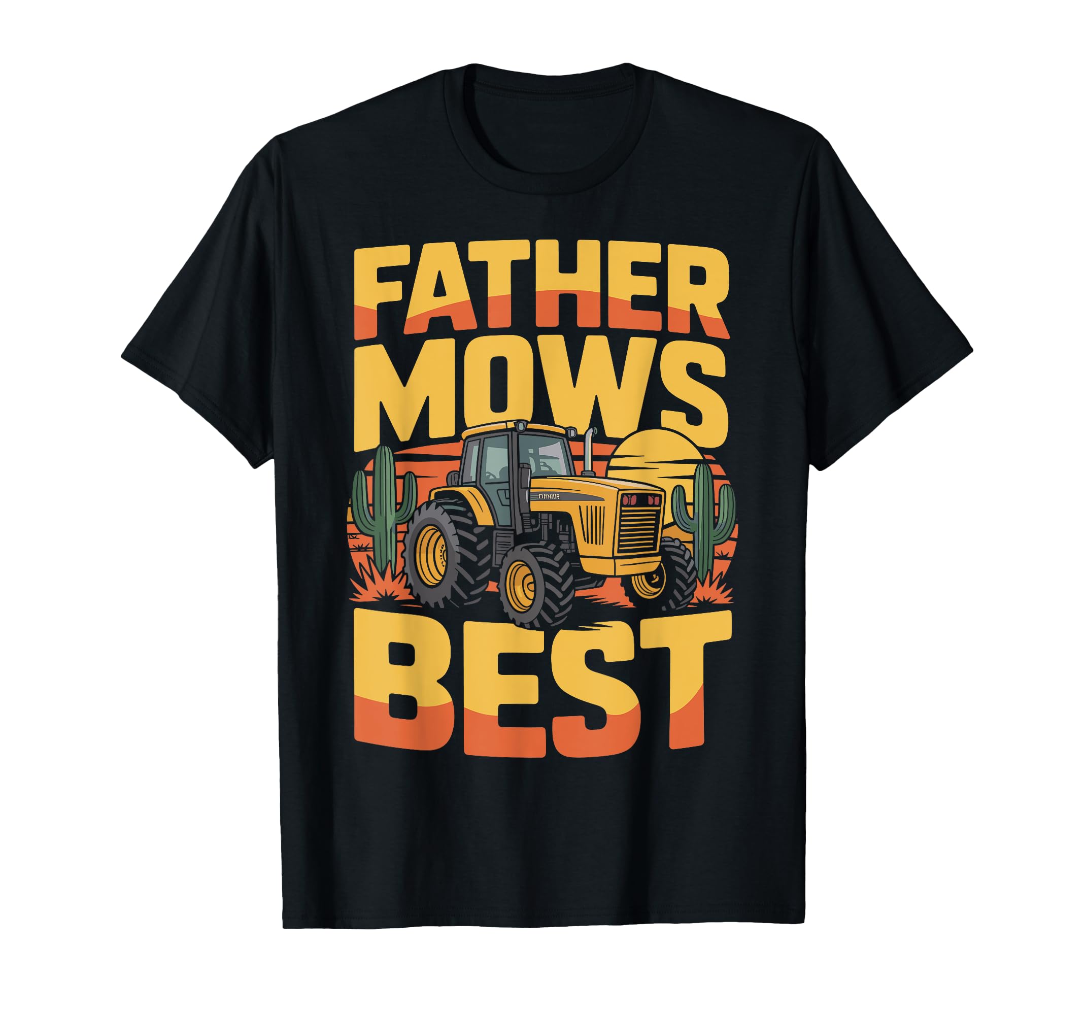 Father Mows Best Lawn Tractor Sunset T-Shirt - Minimalist Print Unisex - T-Shirt, Sweatshirt, Hoodie