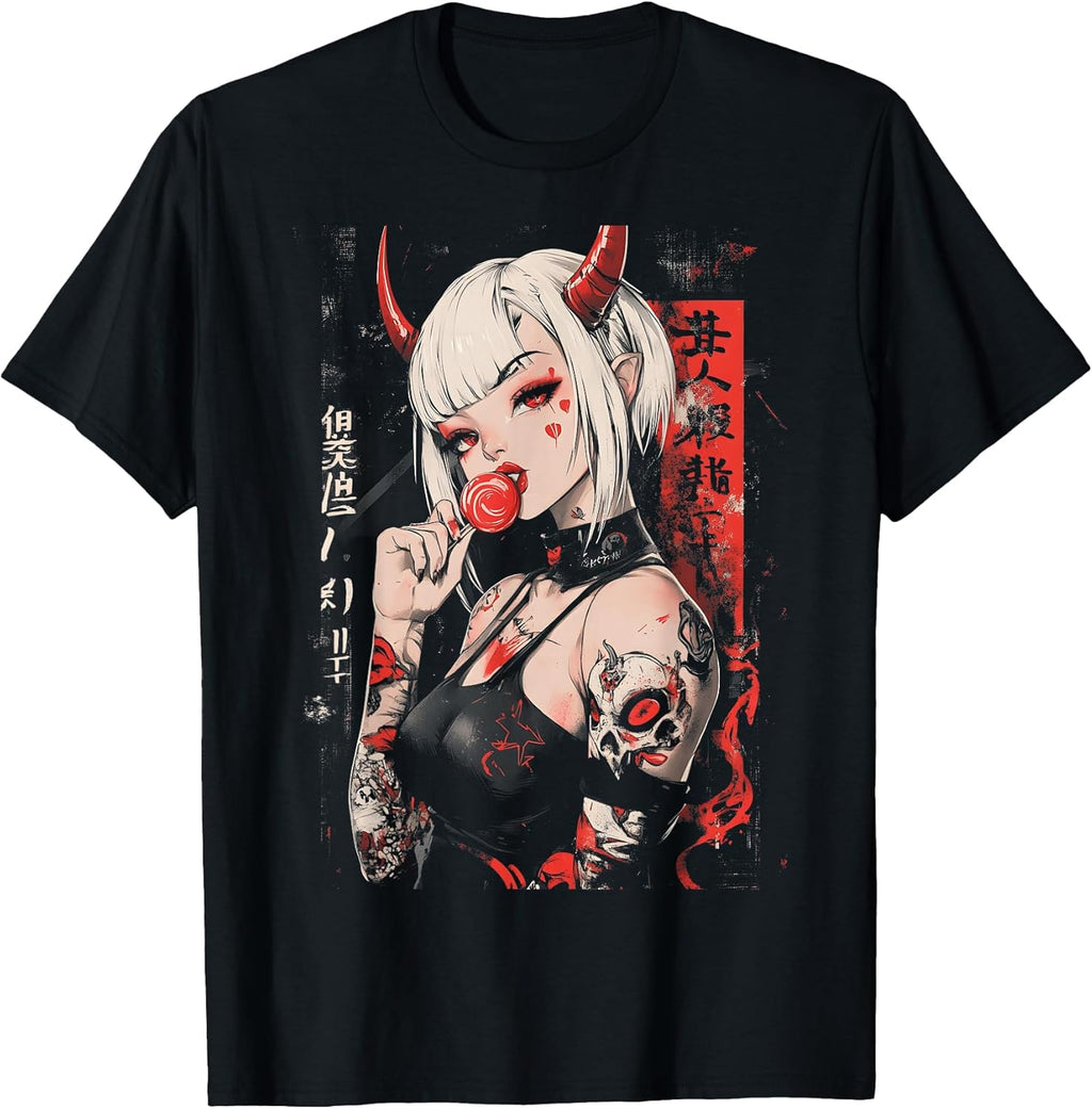 Goth Grunge Girl Waifu Demon Anime Horror Alt - Adult & Kids T-Shirts, Sweatshirts & Hoodies apparel design preview 1