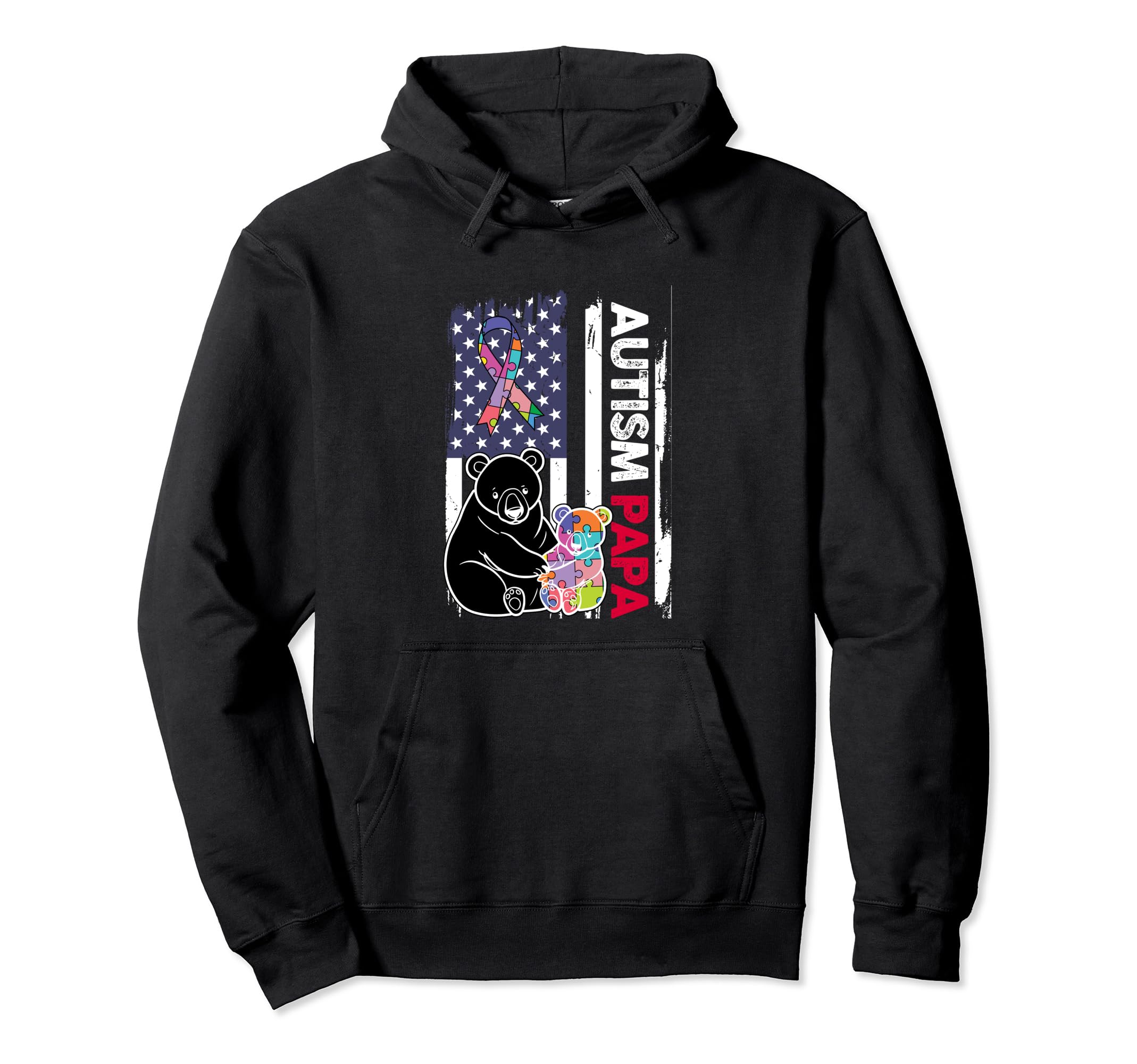 Distressed Usa Flag Autism Papa Hoodie - Casual Everyday Wear Men Women - T-Shirt, Sweatshirt, Hoodie