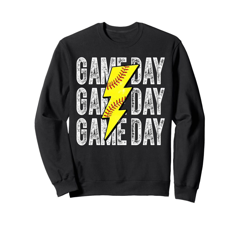 Game Day Softball Lightning Bolt Sweatshirt - Graphic Print for Adults - T-Shirt, Sweatshirt, Hoodie