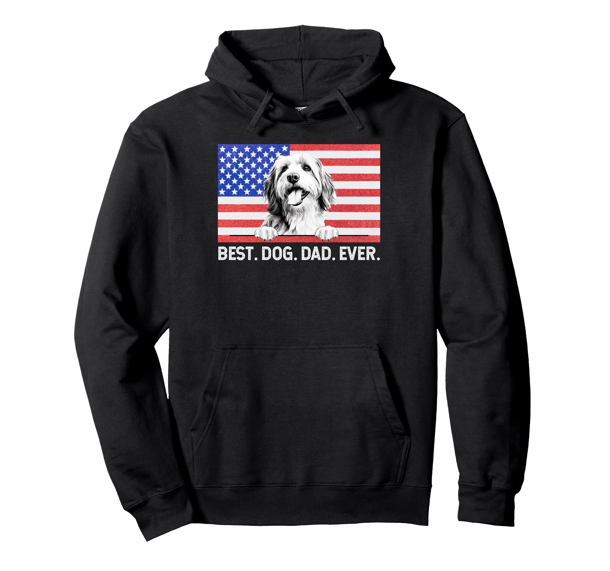 Best Dog Dad Ever American Flag Bearded Hoodie - Custom Art Print Unisex - T-Shirt, Sweatshirt, Hoodie