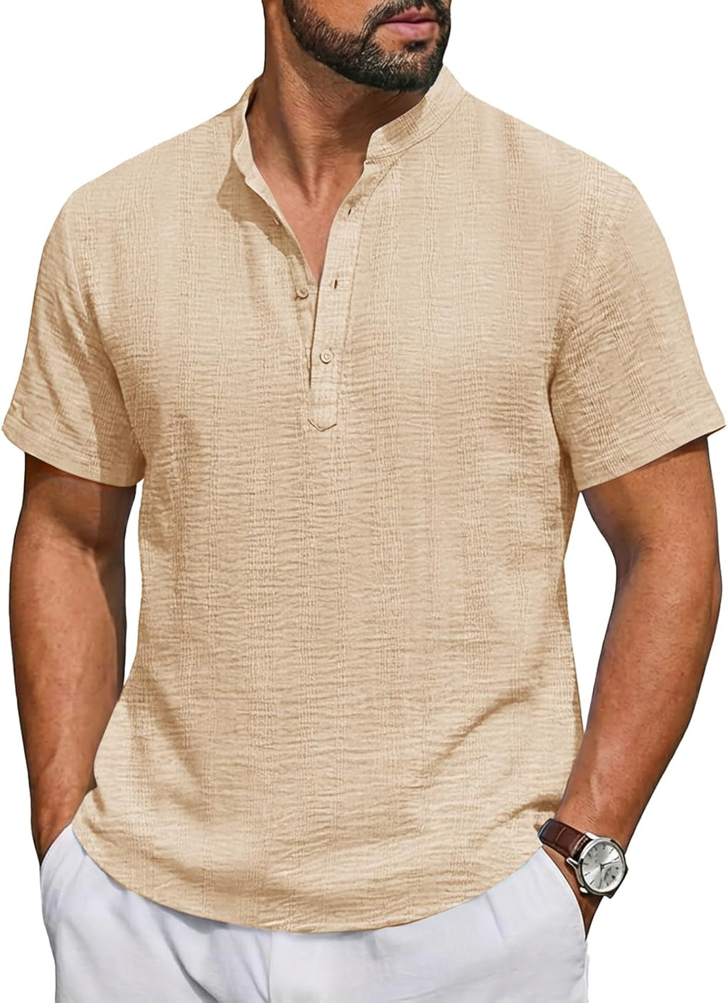Mens Casual Henley Short Sleeve Band Collar Textured - Adult & Kids T-Shirts, Sweatshirts & Hoodies apparel design preview 1