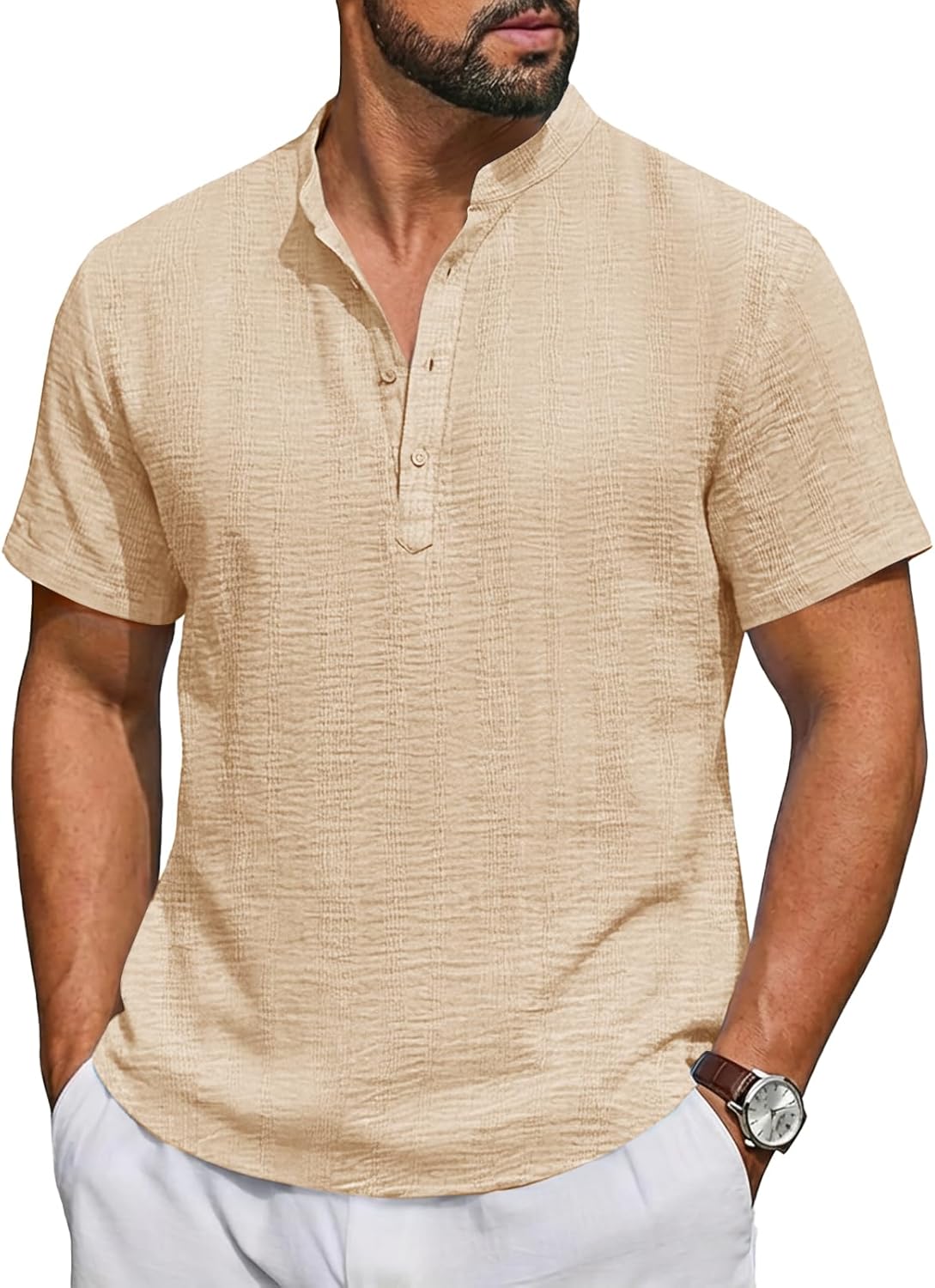 Mens Casual Henley Short Sleeve Band Collar Textured - Adult & Kids T-Shirts, Sweatshirts & Hoodies apparel design preview 1