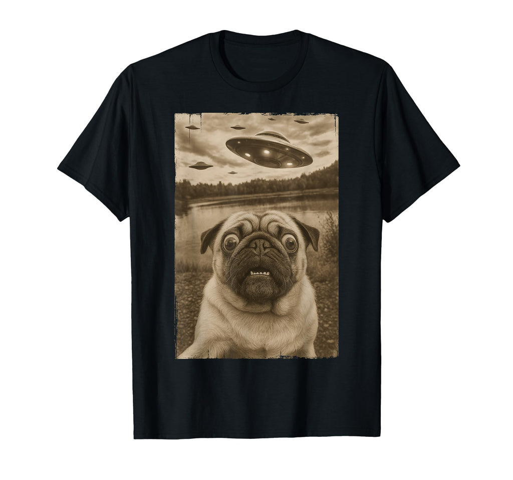 Pug Ufo Encounters Funny Ufo And Pug T-Shirt - Unique Graphic Men Women - T-Shirt, Sweatshirt, Hoodie