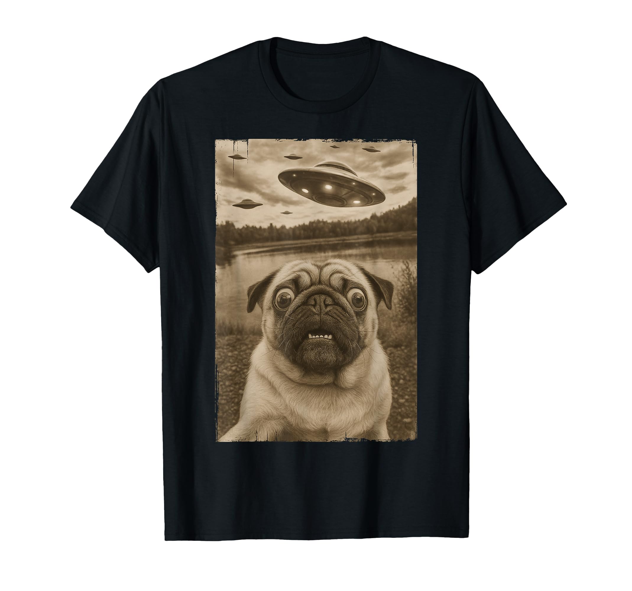 Pug Ufo Encounters Funny Ufo And Pug T-Shirt - Unique Graphic Men Women - T-Shirt, Sweatshirt, Hoodie