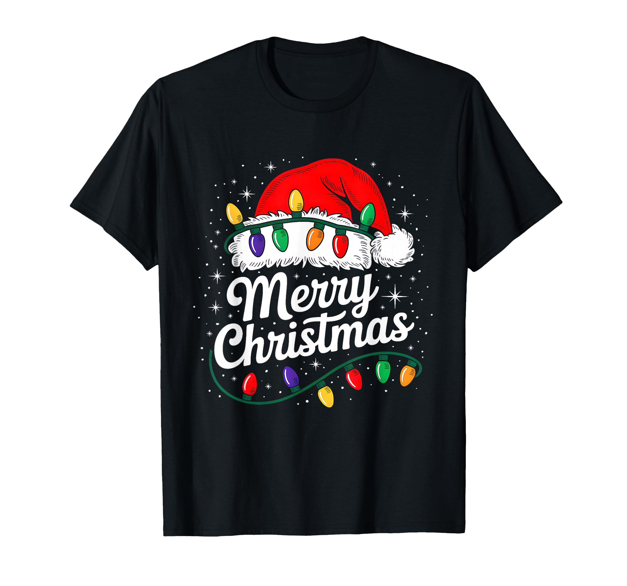 Merry Lights Red Santa Hat Family T-Shirt - Graphic Print Men Women - T-Shirt, Sweatshirt, Hoodie