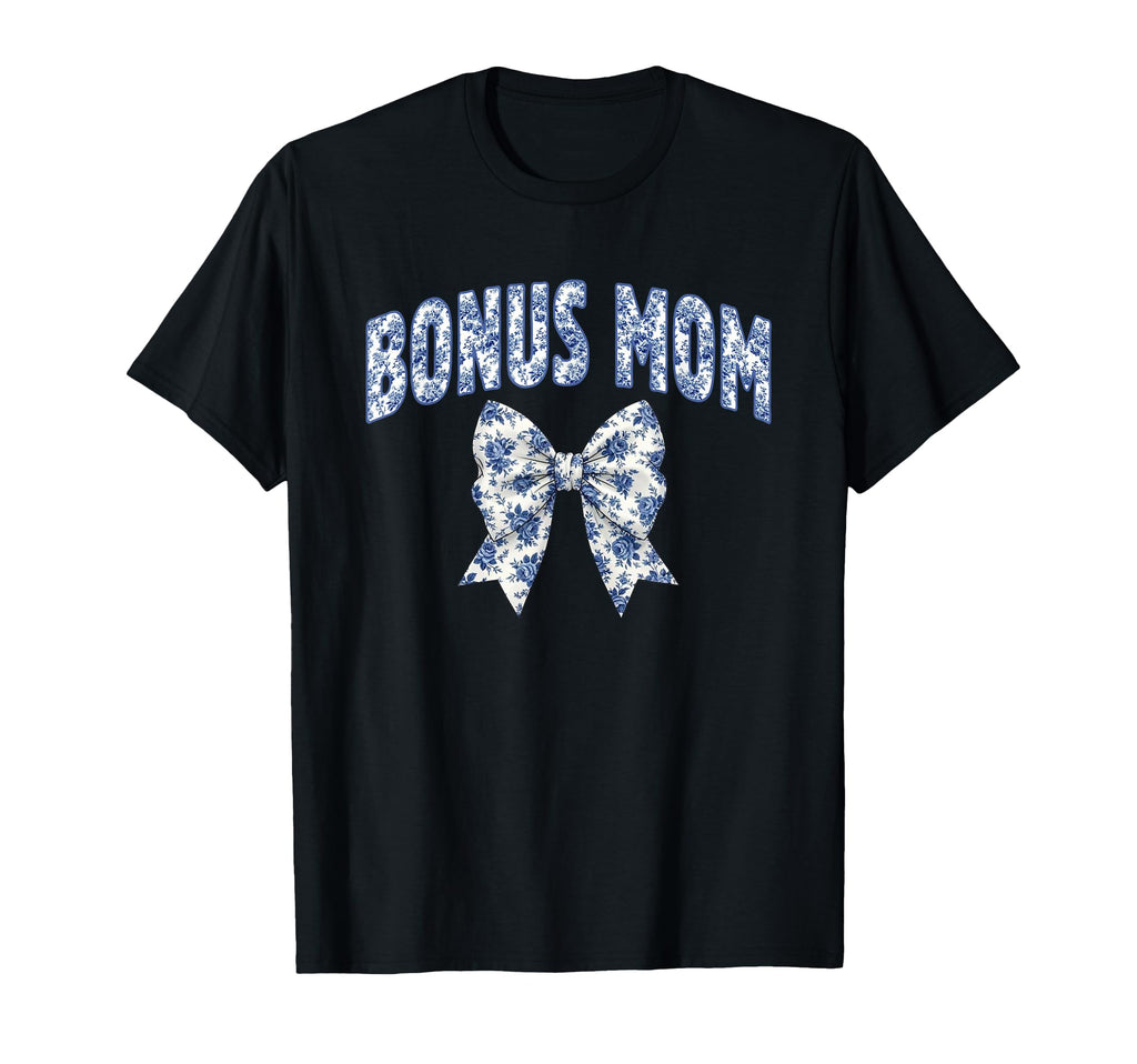 Bonus Mom Coquette Toile Blue Bow Floral T-Shirt - Graphic Print Men Women - T-Shirt, Sweatshirt, Hoodie