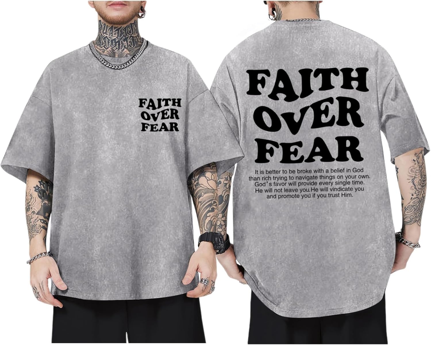 Christian for Men Faith Over Fear Oversized Acid Wash - Adult & Kids T-Shirts, Sweatshirts & Hoodies apparel design preview 1