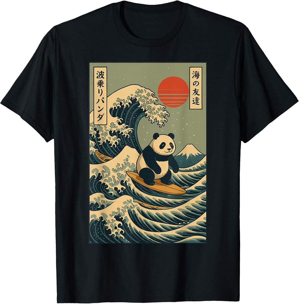 Japan Surfing Panda Kawaii Anime Great Wave - Adult & Kids T-Shirts, Sweatshirts & Hoodies apparel design preview 1