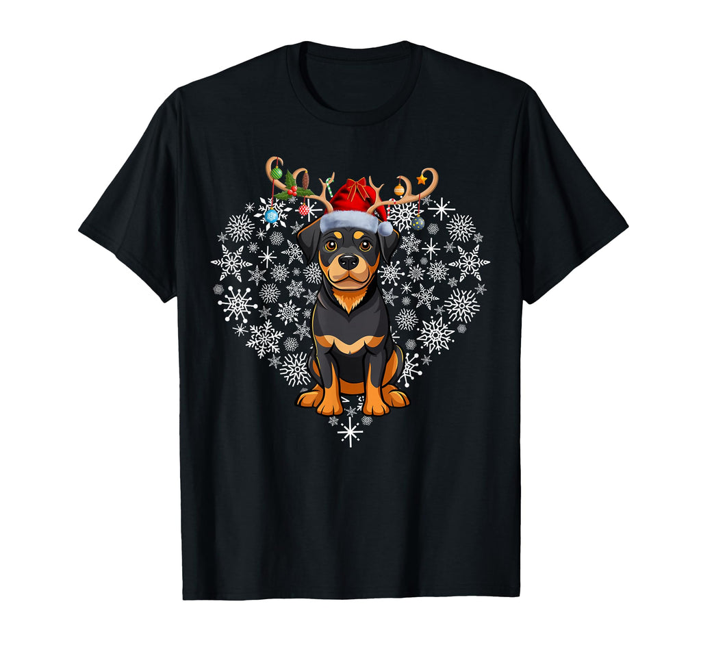 Reindeer Santa Hat Rottweiler T-Shirt - Fun Novelty Design for Adults - T-Shirt, Sweatshirt, Hoodie