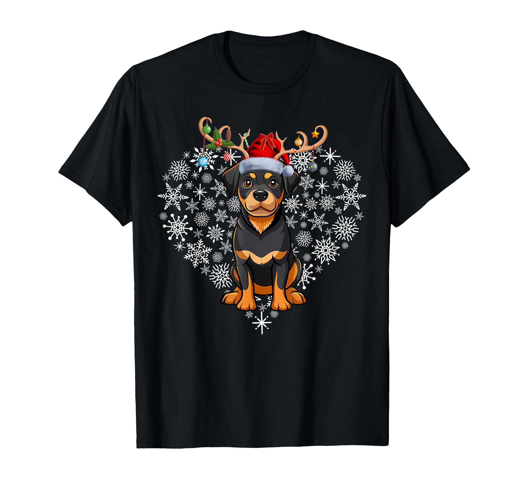 Reindeer Santa Hat Rottweiler T-Shirt - Fun Novelty Design for Adults - T-Shirt, Sweatshirt, Hoodie