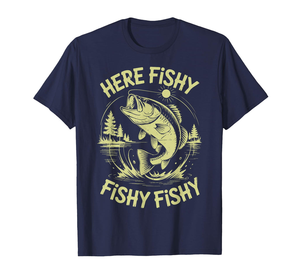 Mens Here Fishy Fishing Bass Fish T-Shirt - Custom Art Print for Adults - T-Shirt, Sweatshirt, Hoodie