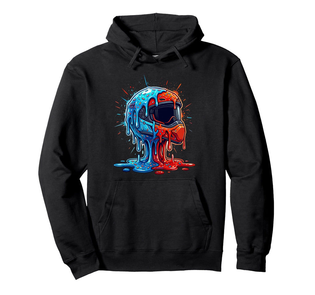 Melting Motocross Helmet Drippy Hoodie - Trendy Graphic for Adults - T-Shirt, Sweatshirt, Hoodie