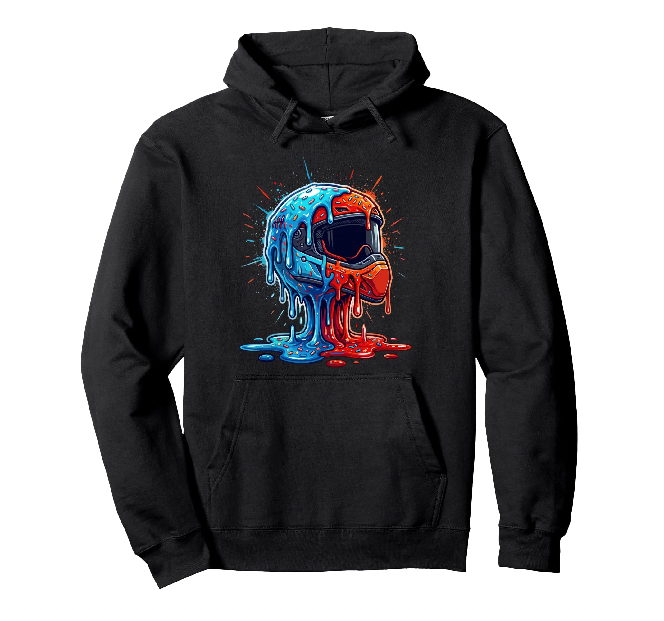 Melting Motocross Helmet Drippy Hoodie - Trendy Graphic for Adults - T-Shirt, Sweatshirt, Hoodie