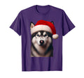 Siberian Husky Santa Hat Dog T-Shirt - Casual Everyday Wear for Adults - T-Shirt, Sweatshirt, Hoodie
