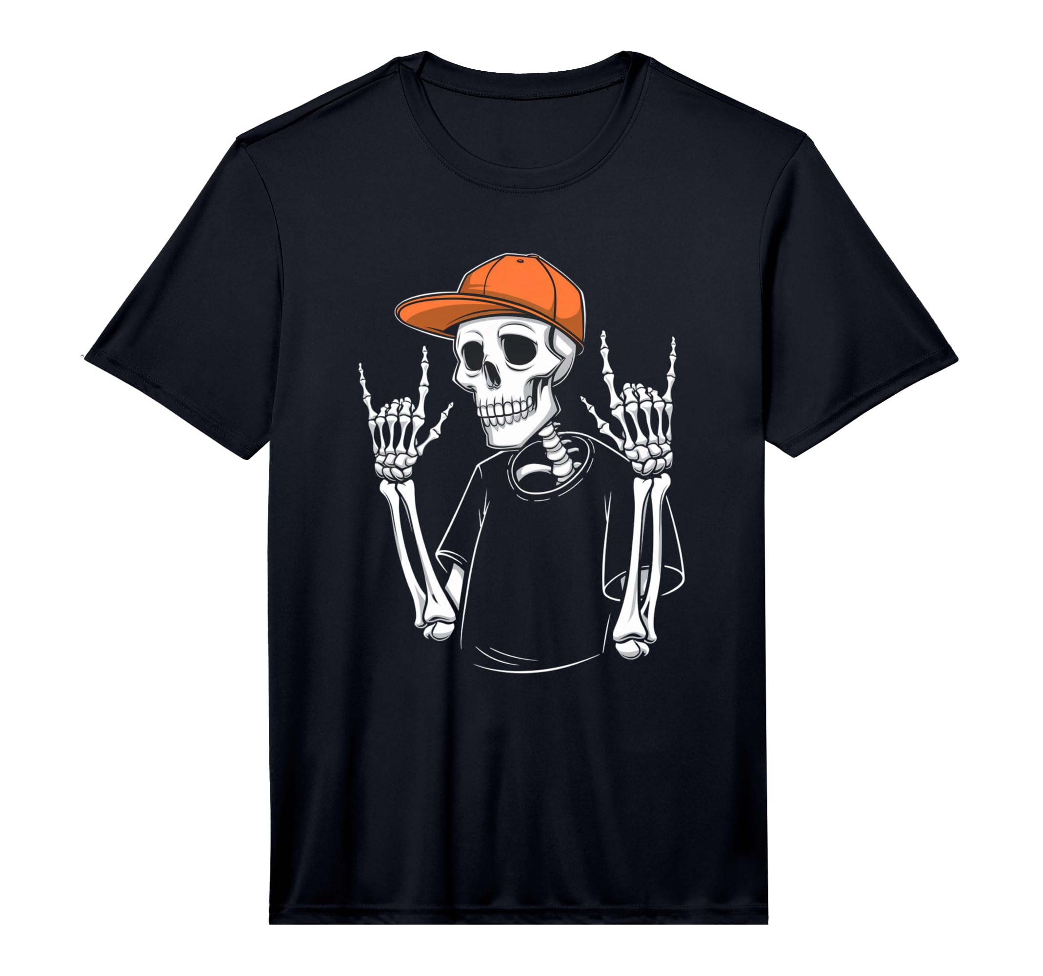 Skeleton Rocking Orange Hat Funny T-Shirt - Novelty Apparel for Adults - T-Shirt, Sweatshirt, Hoodie