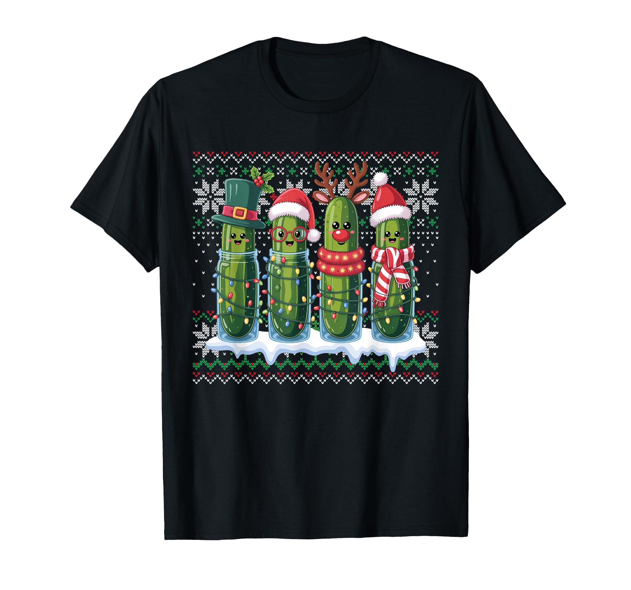Funny Pickles Lights Santa Hat Ugly T-Shirt - Aesthetic Graphic Men Women - T-Shirt, Sweatshirt, Hoodie