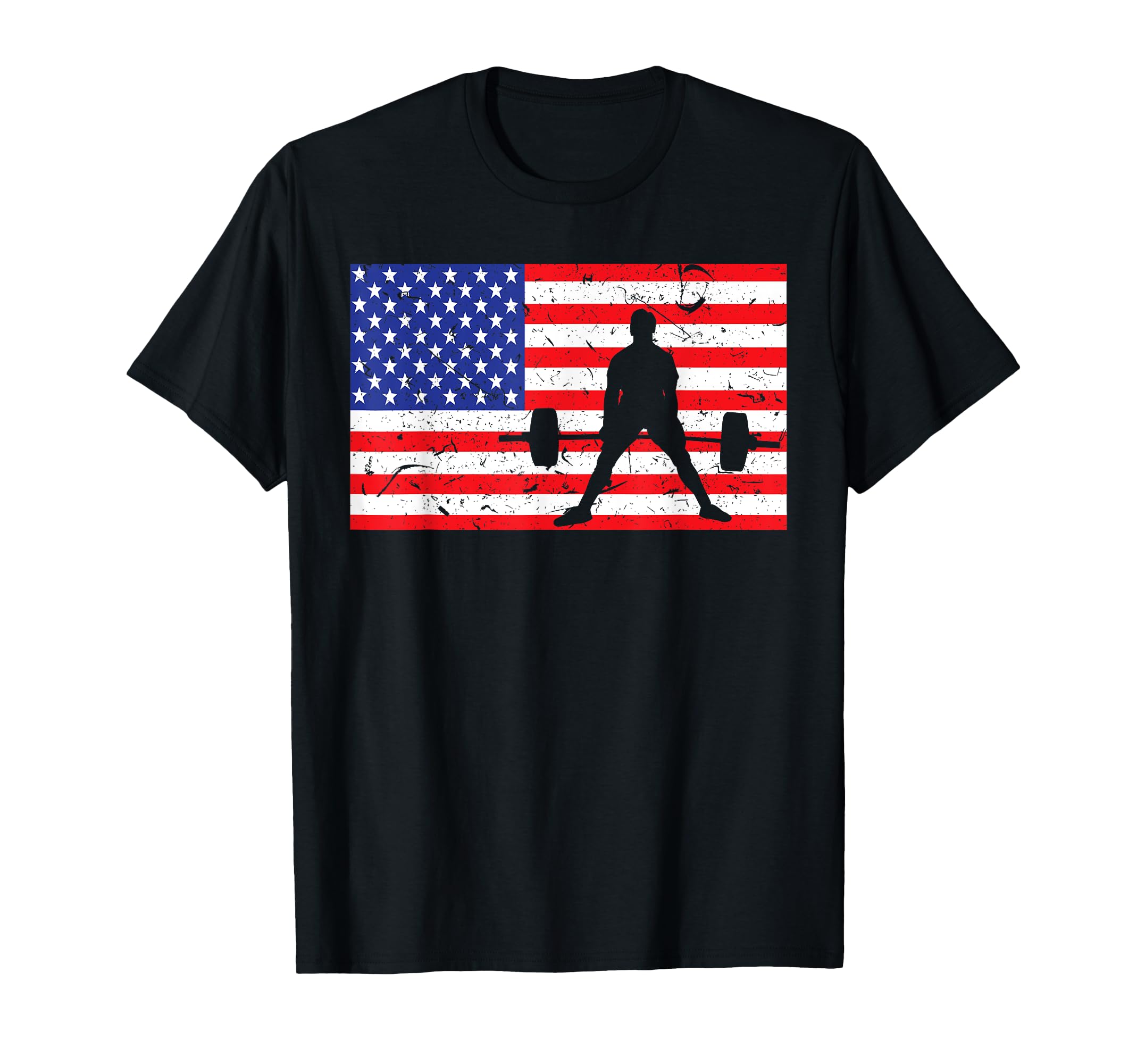 Distressed Powerlifting Usa American Flag T-Shirt - Trendy Graphic Unisex - T-Shirt, Sweatshirt, Hoodie