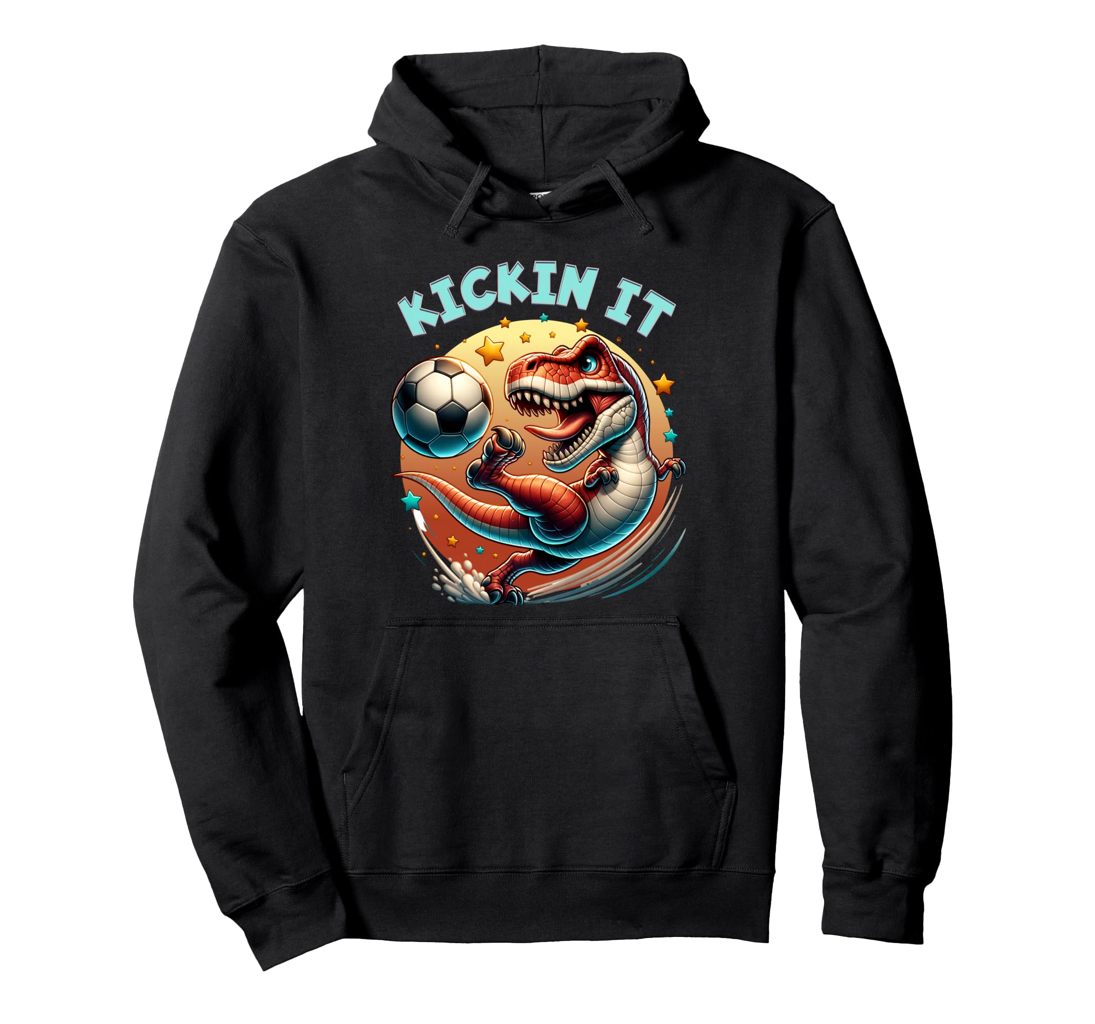 Kickin It Soccer Player T Rex Dinosaur Hoodie - Unique Graphic for Adults - T-Shirt, Sweatshirt, Hoodie