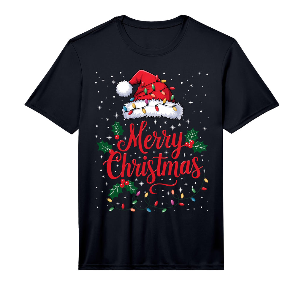 Merry Lights Red Santa Hat Family T-Shirt - Unique Graphic Unisex - T-Shirt, Sweatshirt, Hoodie