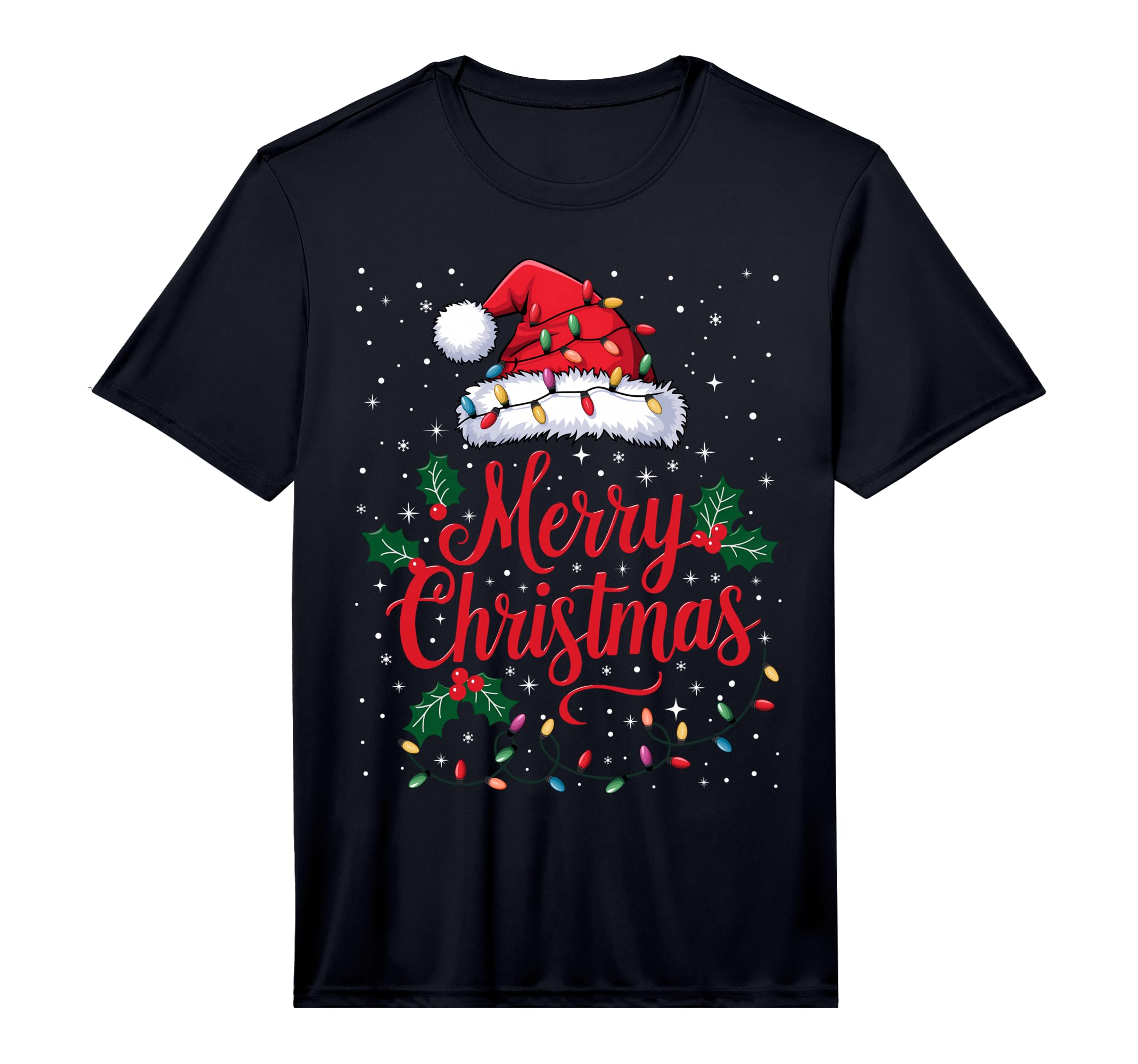 Merry Lights Red Santa Hat Family T-Shirt - Unique Graphic Unisex - T-Shirt, Sweatshirt, Hoodie