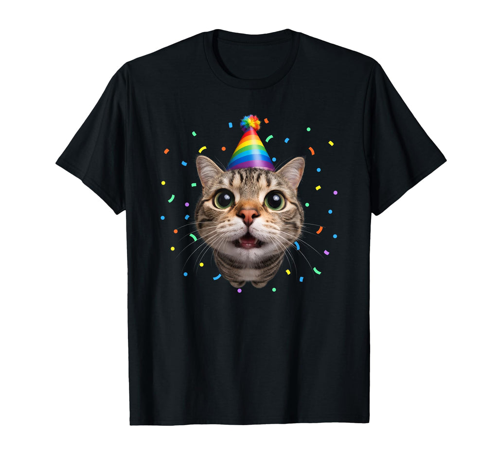 Funny Tabby Cat Face Rainbow Party T-Shirt - Aesthetic Graphic for Adults - T-Shirt, Sweatshirt, Hoodie