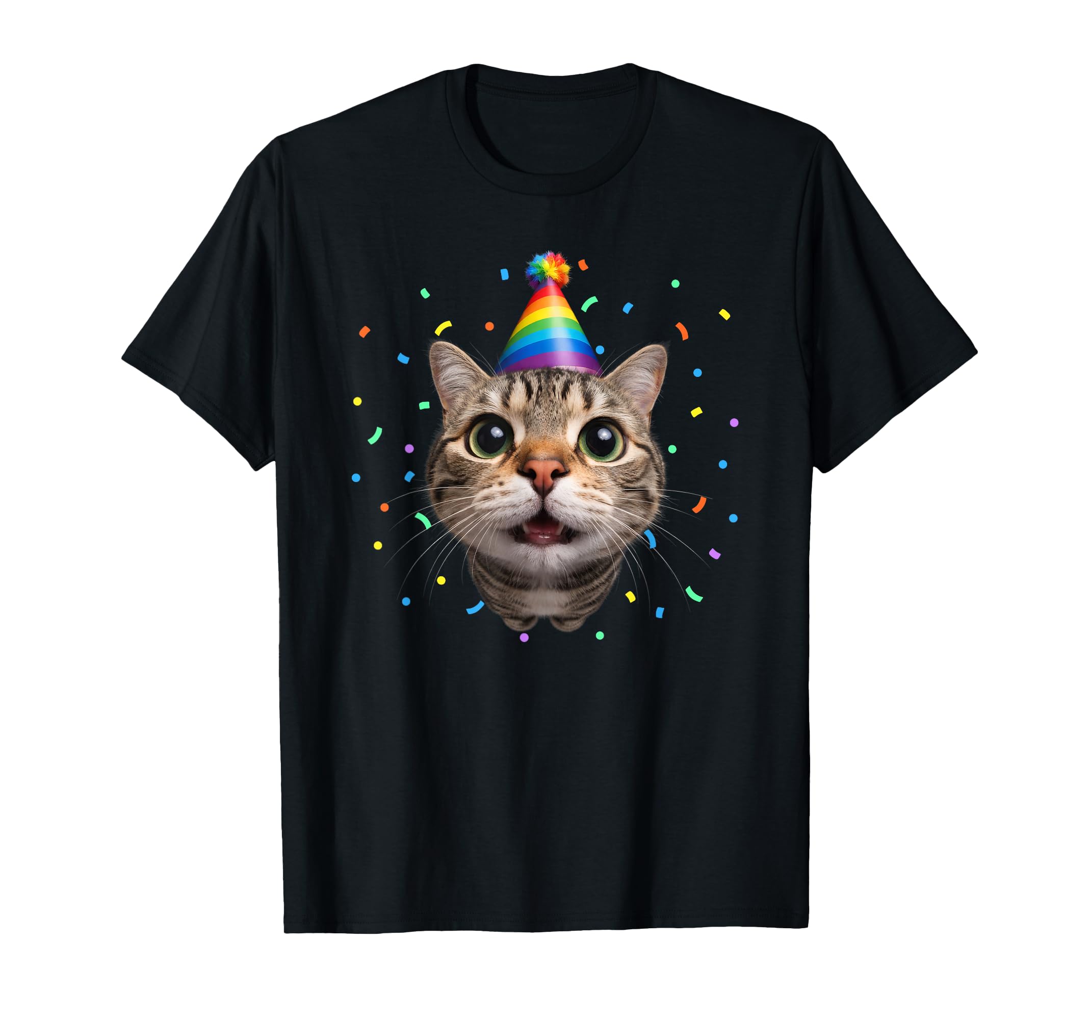 Funny Tabby Cat Face Rainbow Party T-Shirt - Aesthetic Graphic for Adults - T-Shirt, Sweatshirt, Hoodie