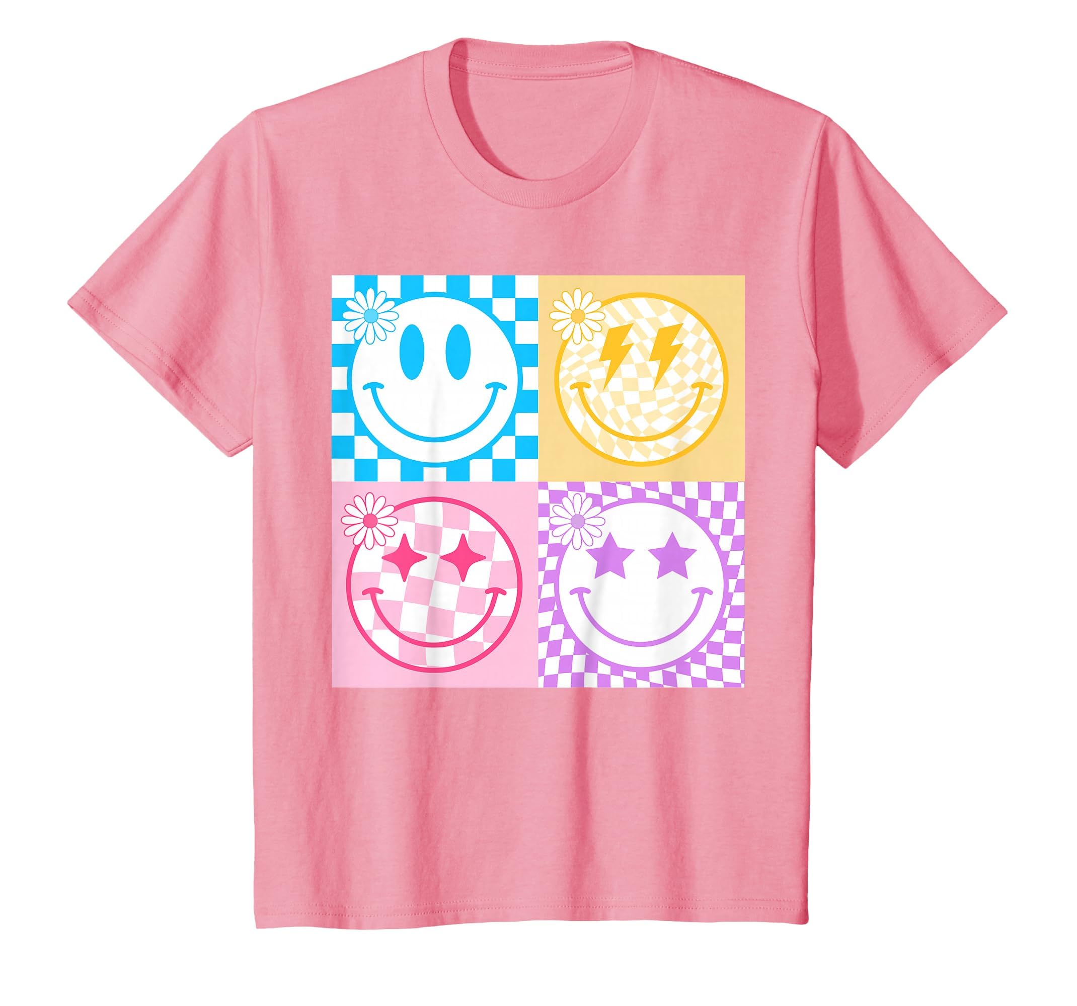 Happy Smile Face Checkered Pattern Vibes T-Shirt - Novelty Apparel Unisex - T-Shirt, Sweatshirt, Hoodie