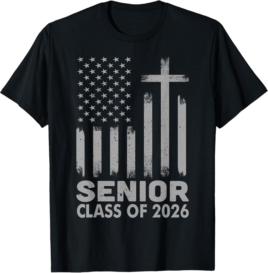 Senior Class of 2026 USA Flag Christian Graduation - Adult & Kids T-Shirts, Sweatshirts & Hoodies apparel design preview 1