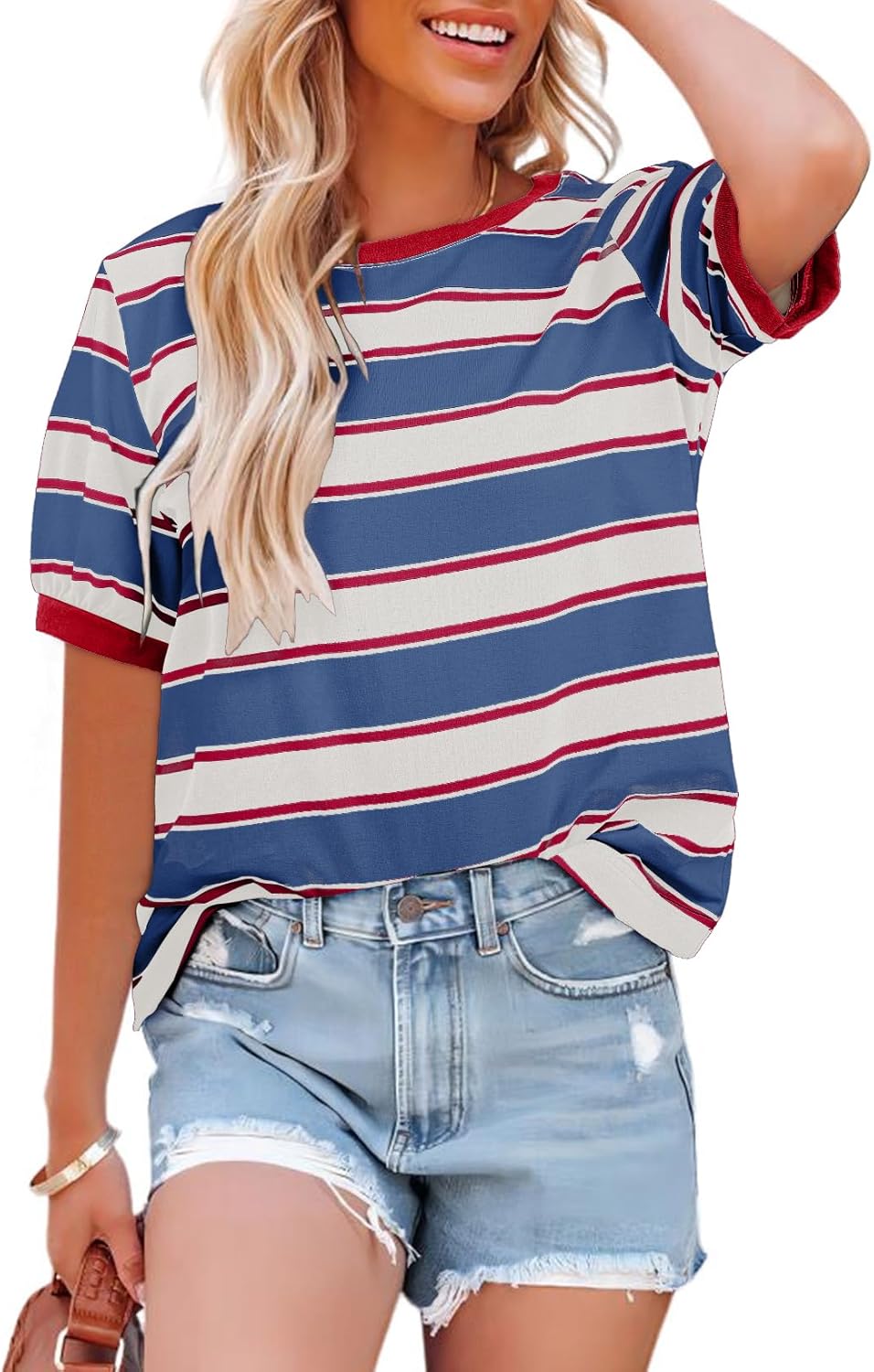 Womens Summer Tops 2026 Striped Color Block Short - Adult & Kids T-Shirts, Sweatshirts & Hoodies apparel design preview 1