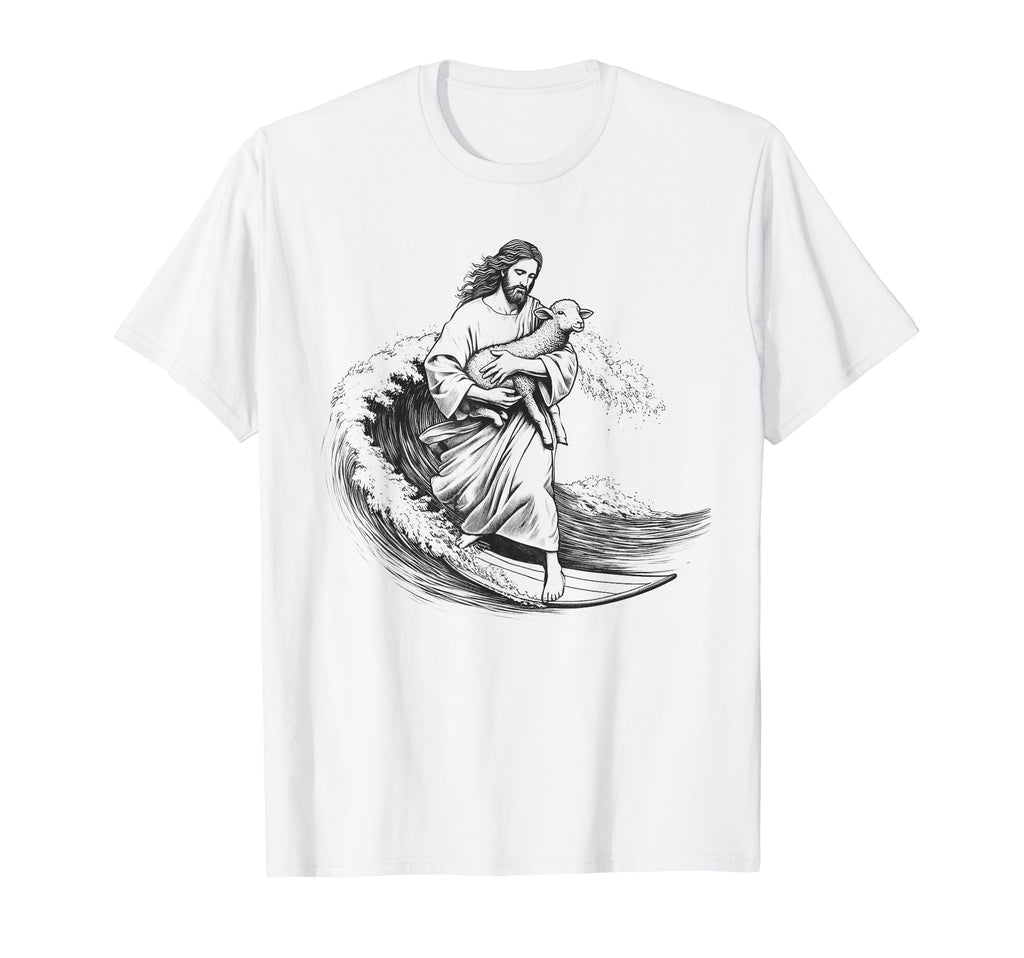 Surfing Jesus Christian Surfer T-Shirt - Casual Everyday Wear Unisex - T-Shirt, Sweatshirt, Hoodie