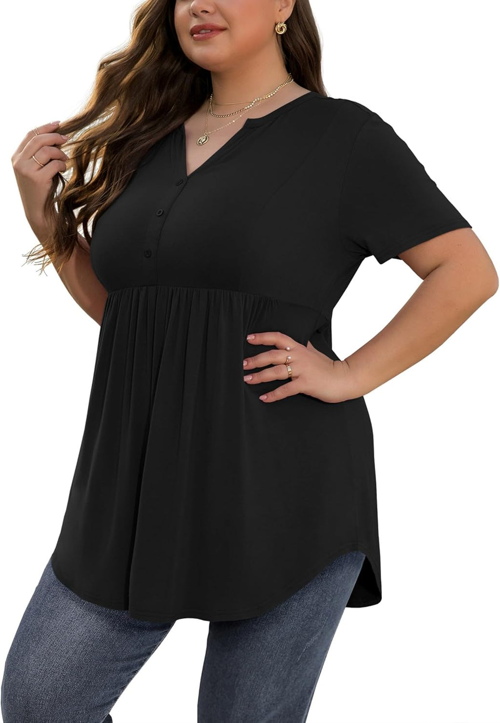Women's Plus Size Henley V Neck Button Tunic Tops - Adult & Kids T-Shirts, Sweatshirts & Hoodies apparel design preview 1