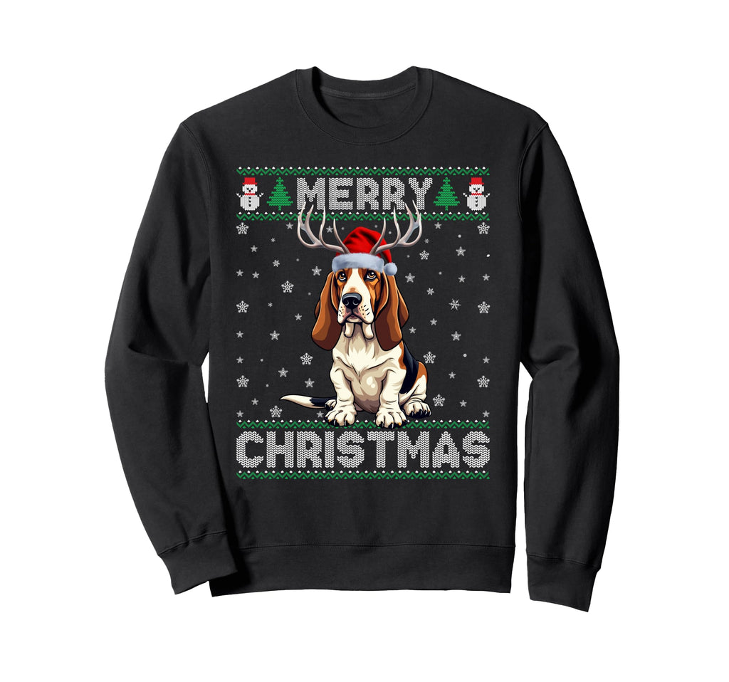 Basset Hound Santa Hat Ugly Dog Sweatshirt - Novelty Apparel Men Women - T-Shirt, Sweatshirt, Hoodie