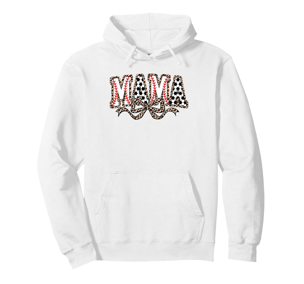 Leopard Baseball Soccer Mama Bow Hoodie - Minimalist Print for Adults - T-Shirt, Sweatshirt, Hoodie