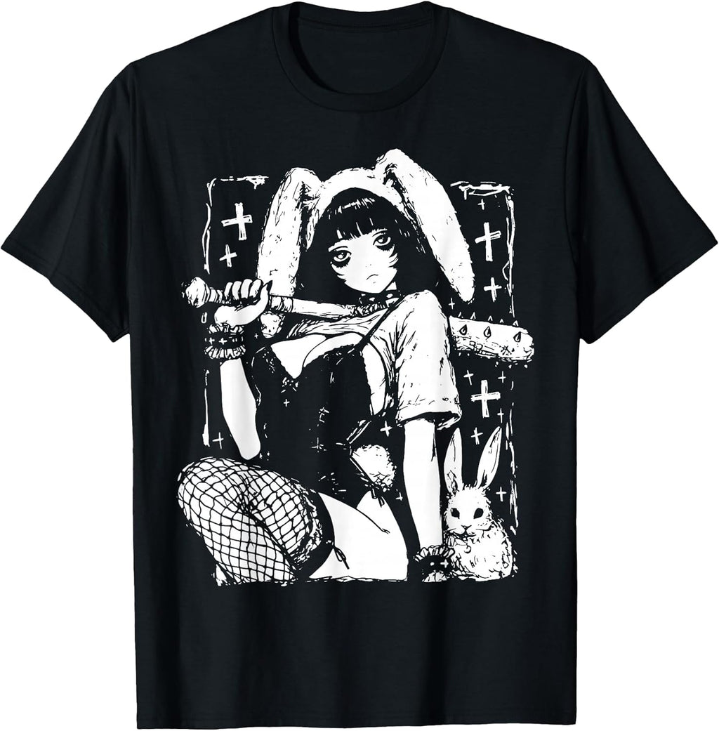 Creepy Horror Bunny Girl Anime Manga Alt Kawaii - Adult & Kids T-Shirts, Sweatshirts & Hoodies apparel design preview 1
