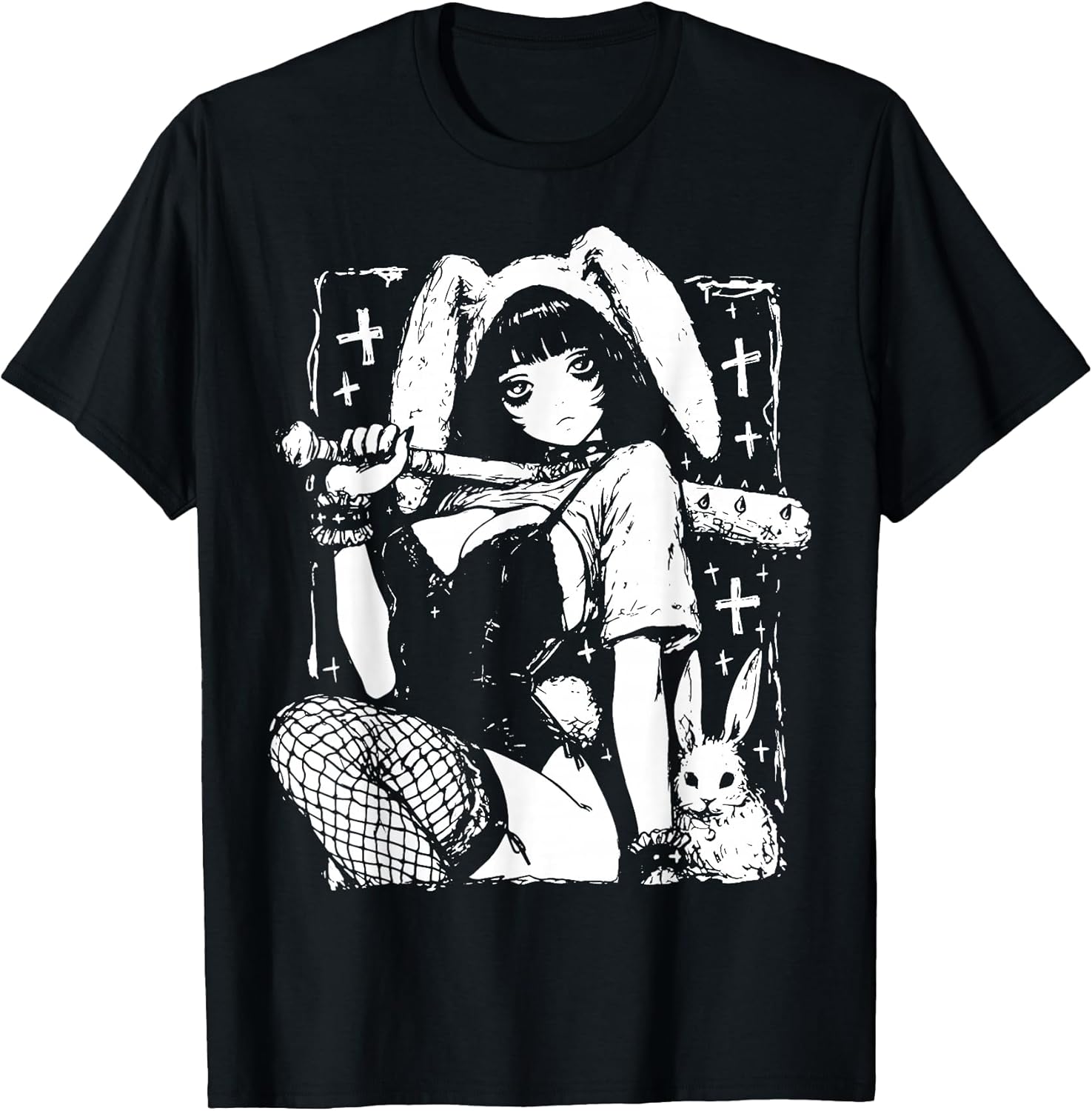 Creepy Horror Bunny Girl Anime Manga Alt Kawaii - Adult & Kids T-Shirts, Sweatshirts & Hoodies apparel design preview 1