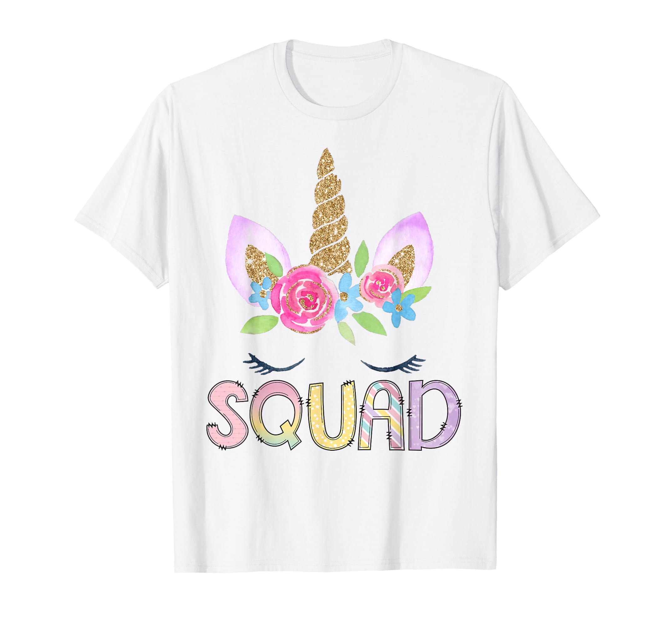 Squad Unicorn Floral Birthday Family T-Shirt - Custom Art Print Unisex - T-Shirt, Sweatshirt, Hoodie