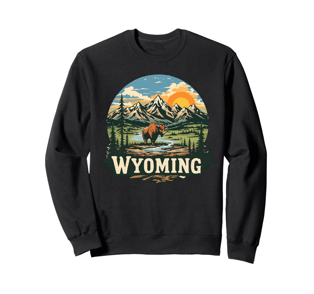 Wyoming Mountains And Buffalo Sweatshirt - Minimalist Print for Adults - T-Shirt, Sweatshirt, Hoodie