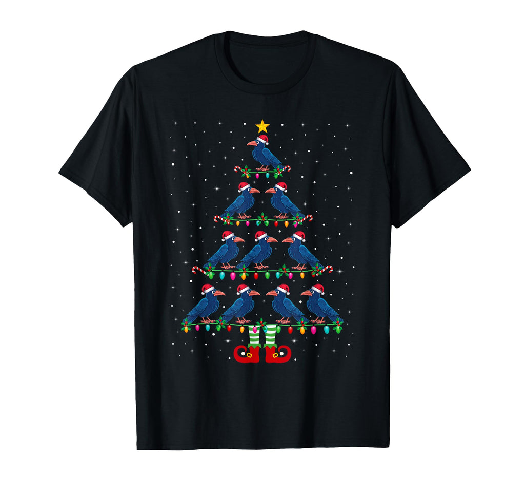 Tree Lights Santa Hat Elf Crow Tree T-Shirt - Graphic Print for Adults - T-Shirt, Sweatshirt, Hoodie