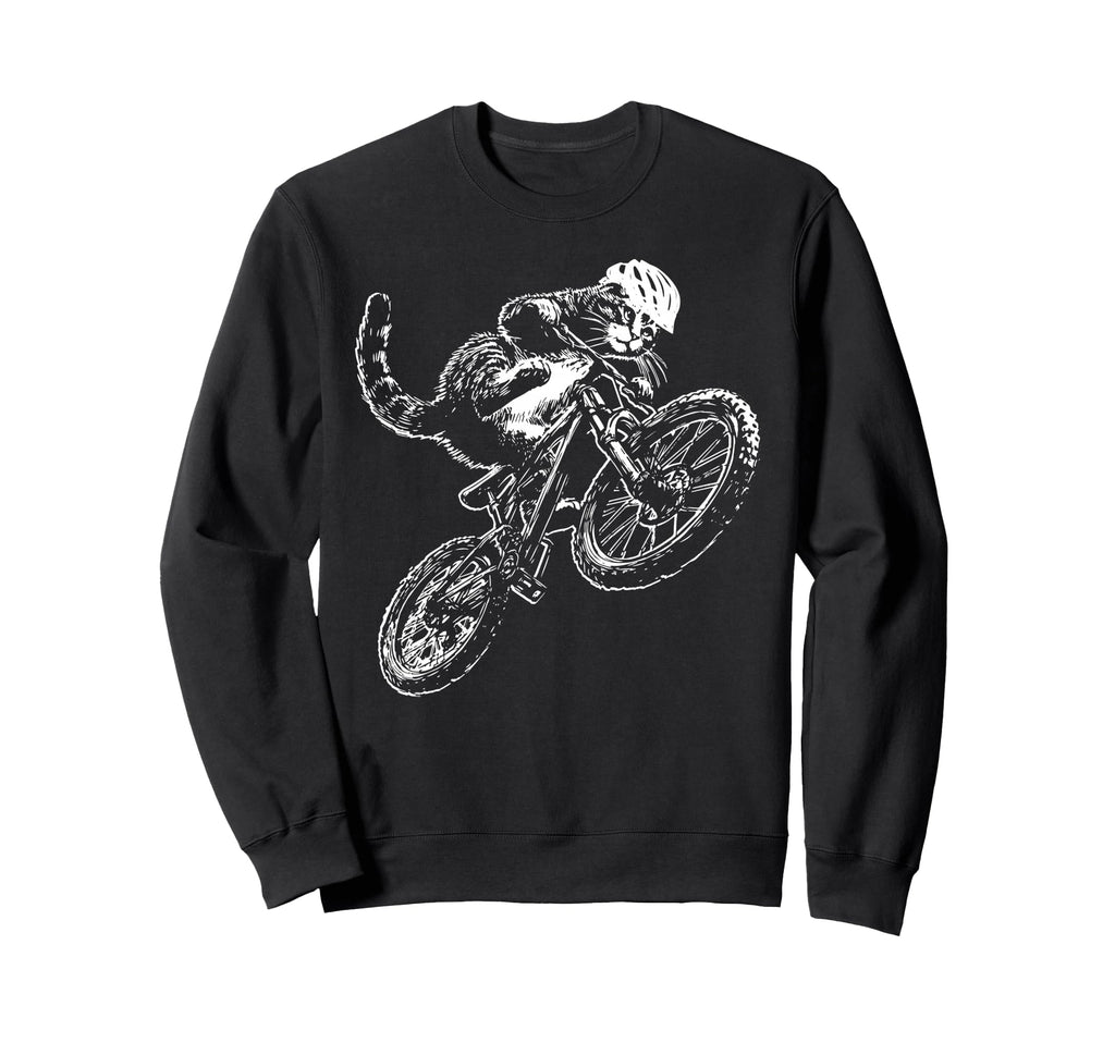 Cat Riding Bicycle Helmet Sweatshirt - Fun Novelty Design Men Women - T-Shirt, Sweatshirt, Hoodie