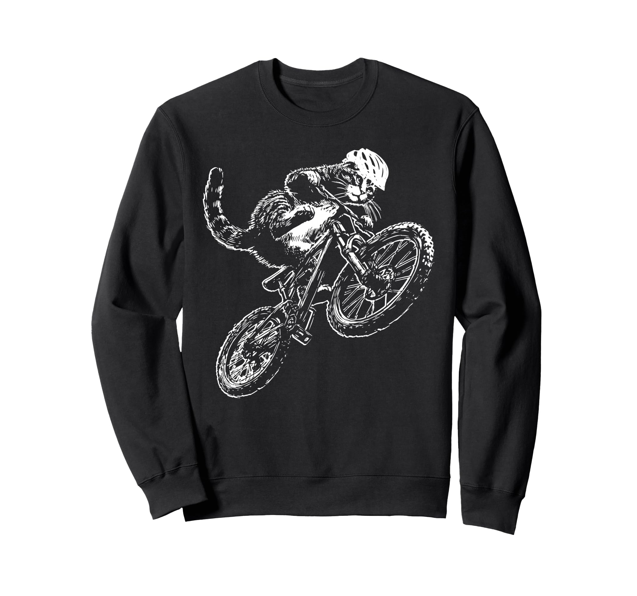 Cat Riding Bicycle Helmet Sweatshirt - Fun Novelty Design Men Women - T-Shirt, Sweatshirt, Hoodie
