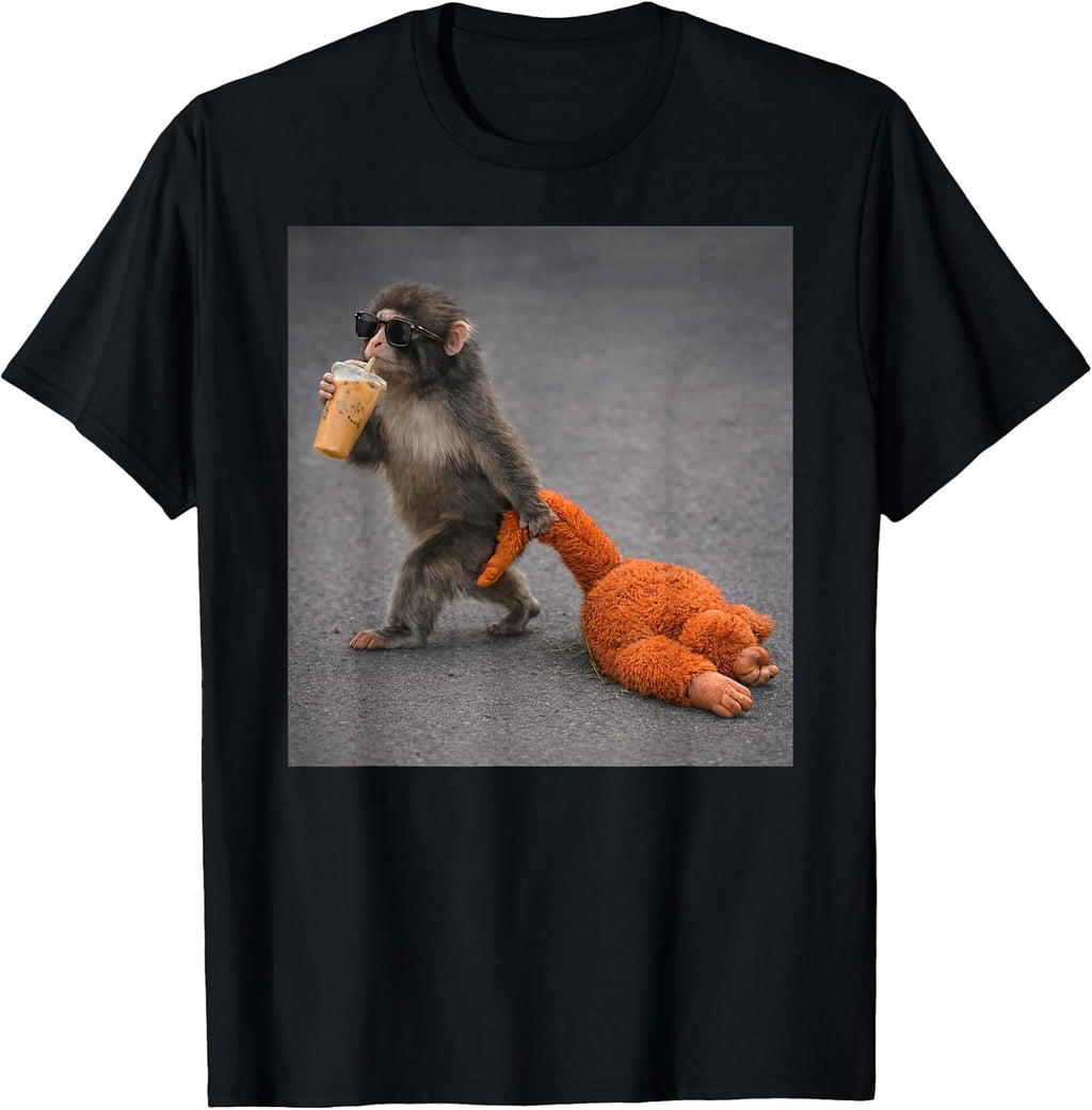Baby Monkey Punch Drinking Iced Coffee - Adult & Kids T-Shirts, Sweatshirts & Hoodies apparel design preview 1