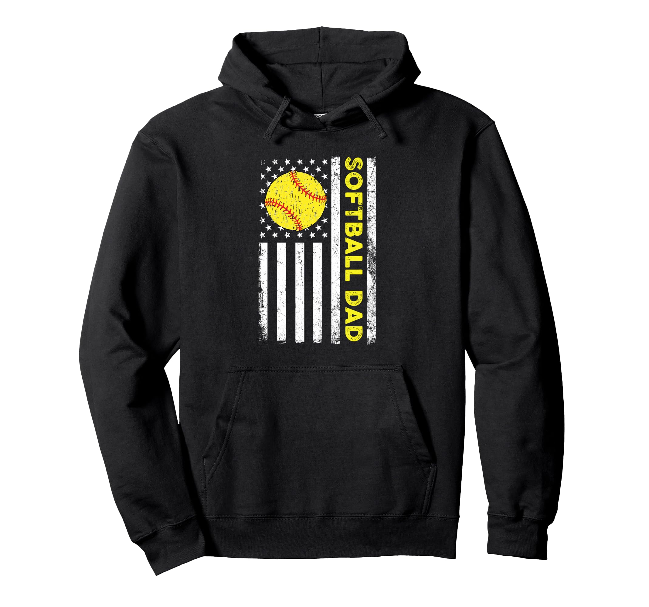 Softball Dad Distressed American Hoodie - Fun Novelty Design for Adults - T-Shirt, Sweatshirt, Hoodie