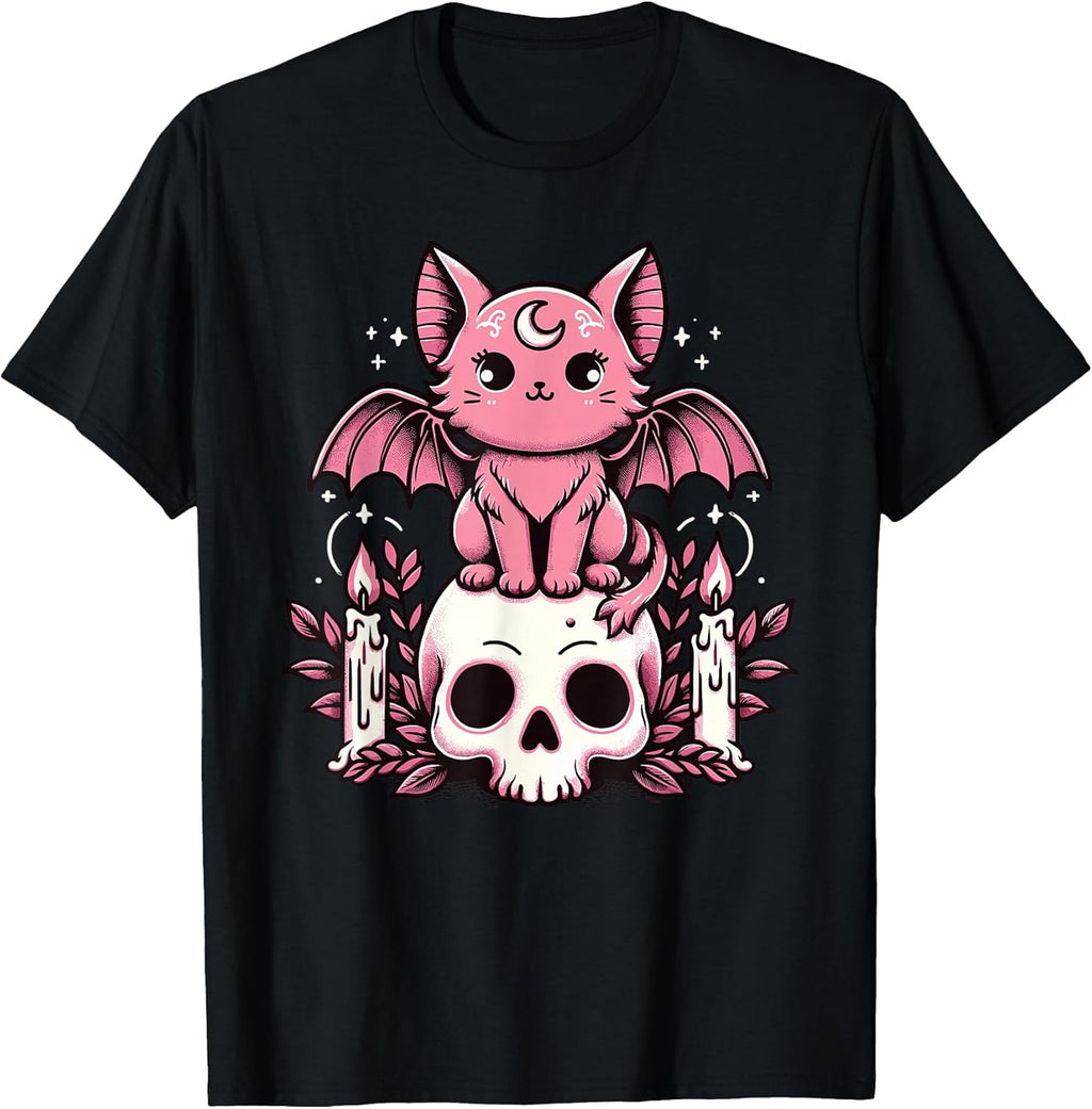 Kawaii Pastel Goth Cute Creepy Cat Bat Skeleton - Adult & Kids T-Shirts, Sweatshirts & Hoodies apparel design preview 1