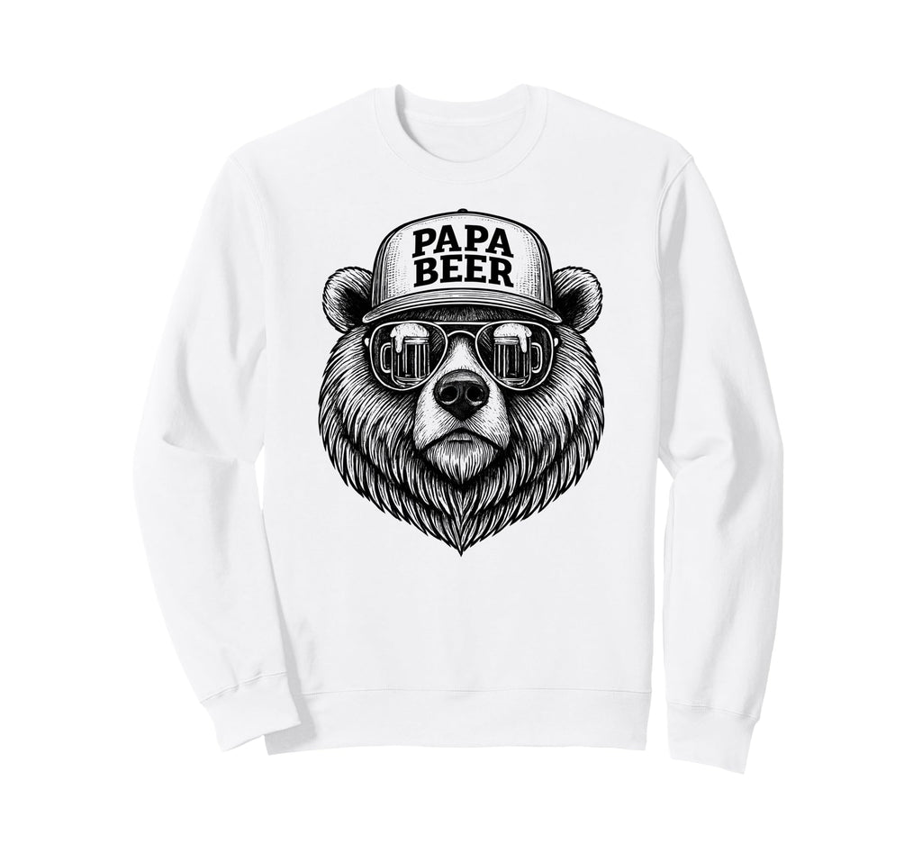 Papa Beer Funny Dad Bear Drinking Sweatshirt - Minimalist Print Men Women - T-Shirt, Sweatshirt, Hoodie