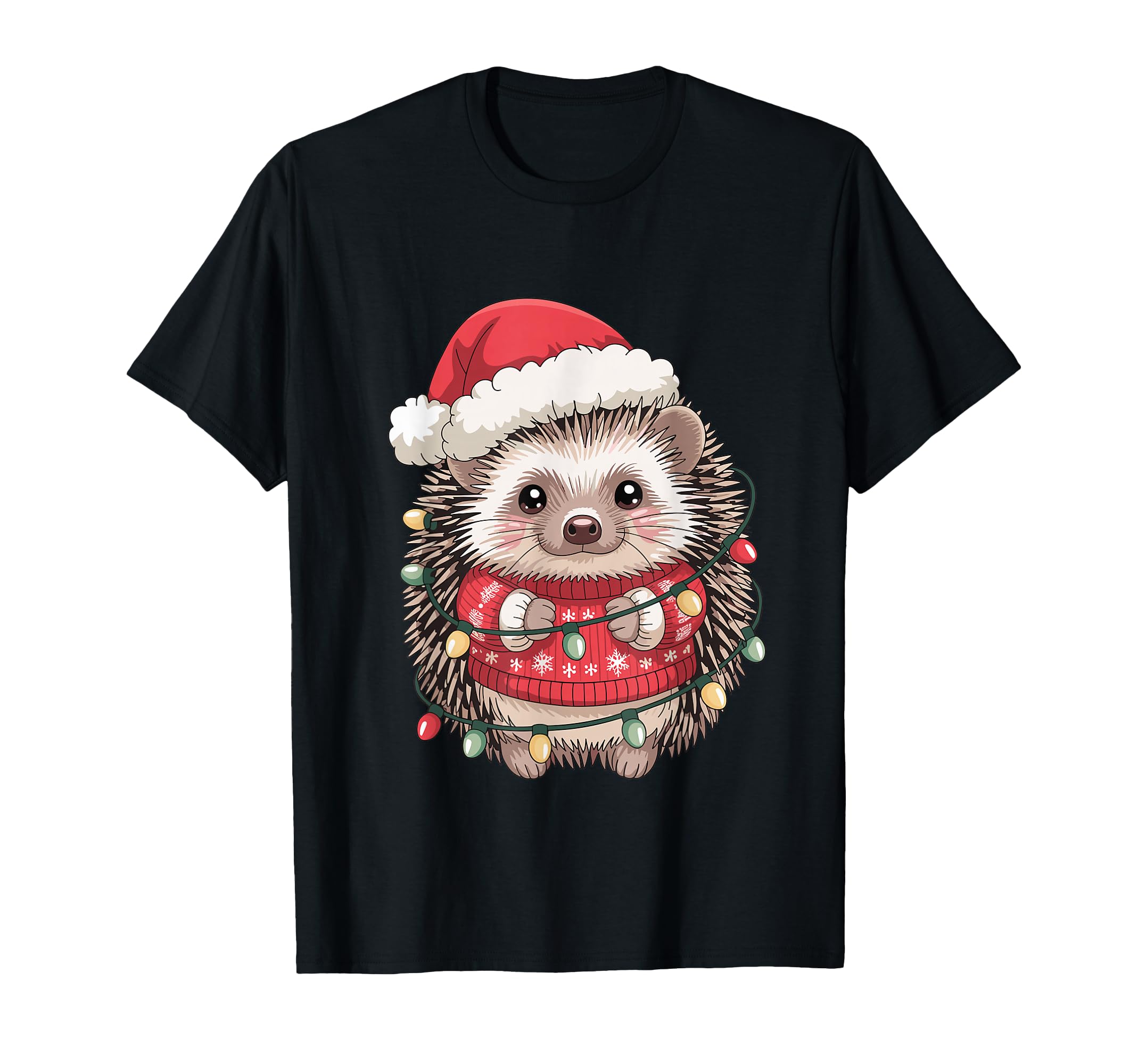 Hedgehog Santa Hat Lights Hedgehog T-Shirt - Aesthetic Graphic Men Women - T-Shirt, Sweatshirt, Hoodie